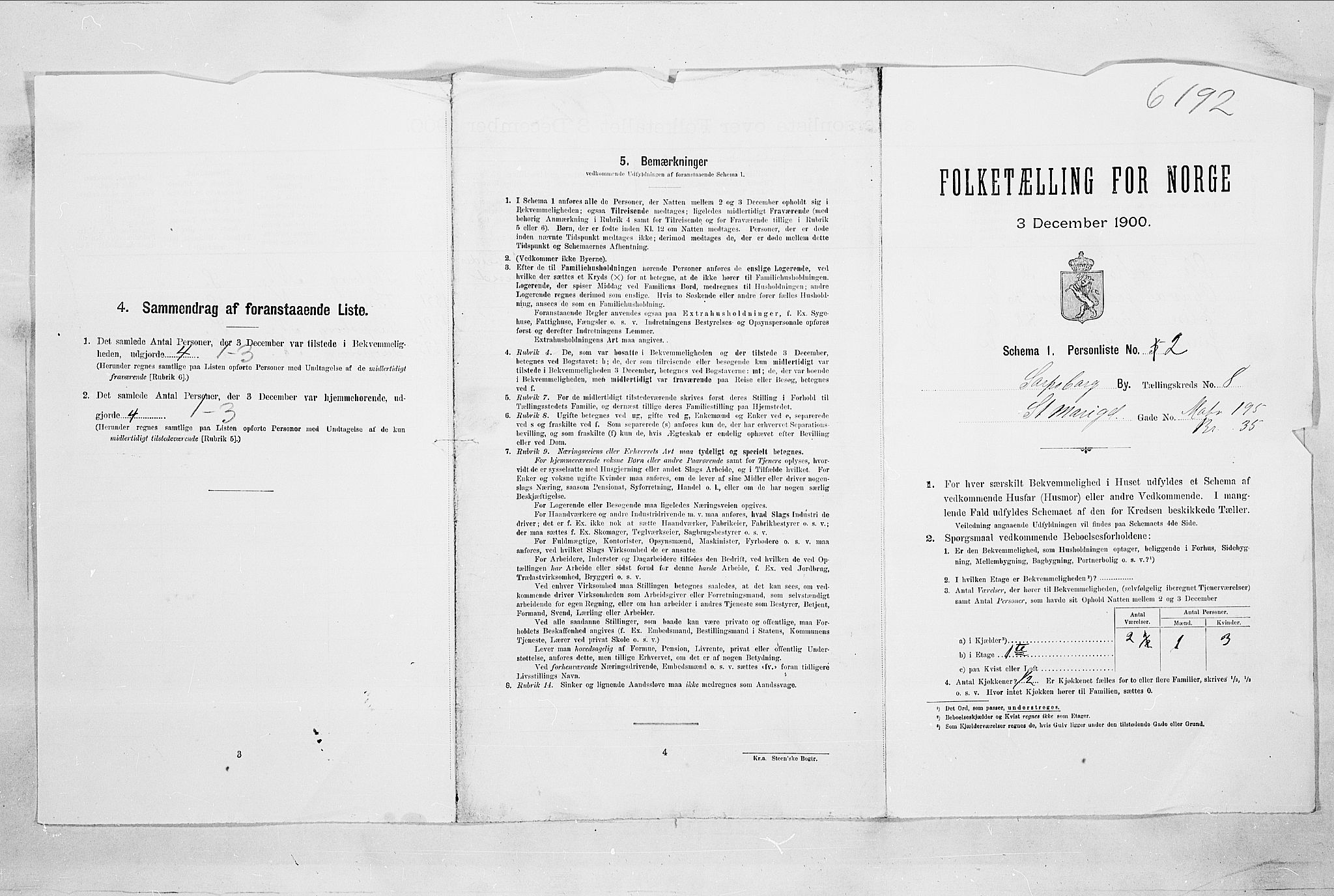 SAO, Folketelling 1900 for 0102 Sarpsborg kjøpstad, 1900