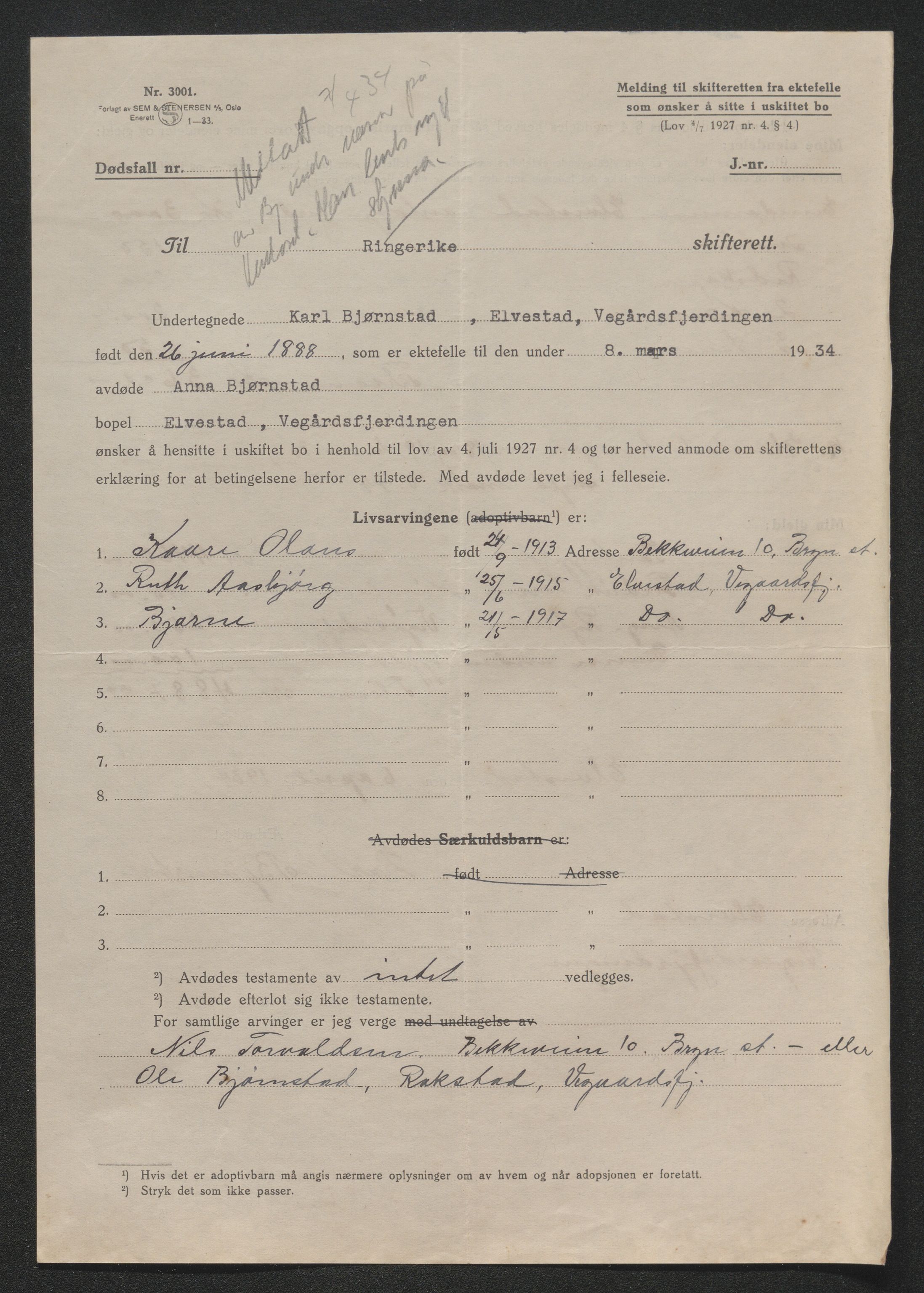 Ringerike sorenskriveri, AV/SAKO-A-105/H/Ha/Hab/L0017: Dødsfallslister Haugsbygd, 1931-1940