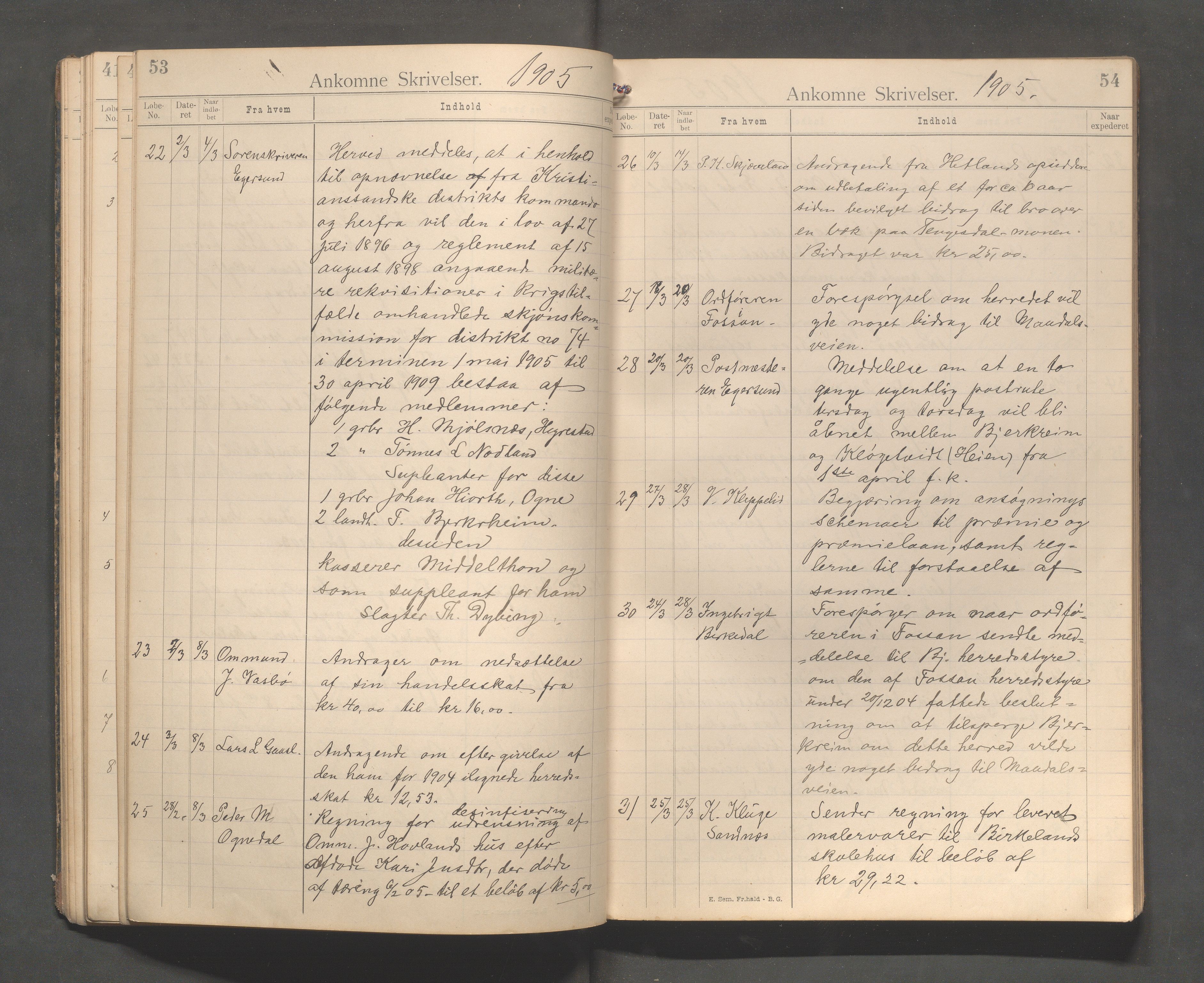 Bjerkreim kommune - Formannskapet/Sentraladministrasjonen, IKAR/K-101531/C/Ca/L0001: Journal, 1896-1911, s. 53-54