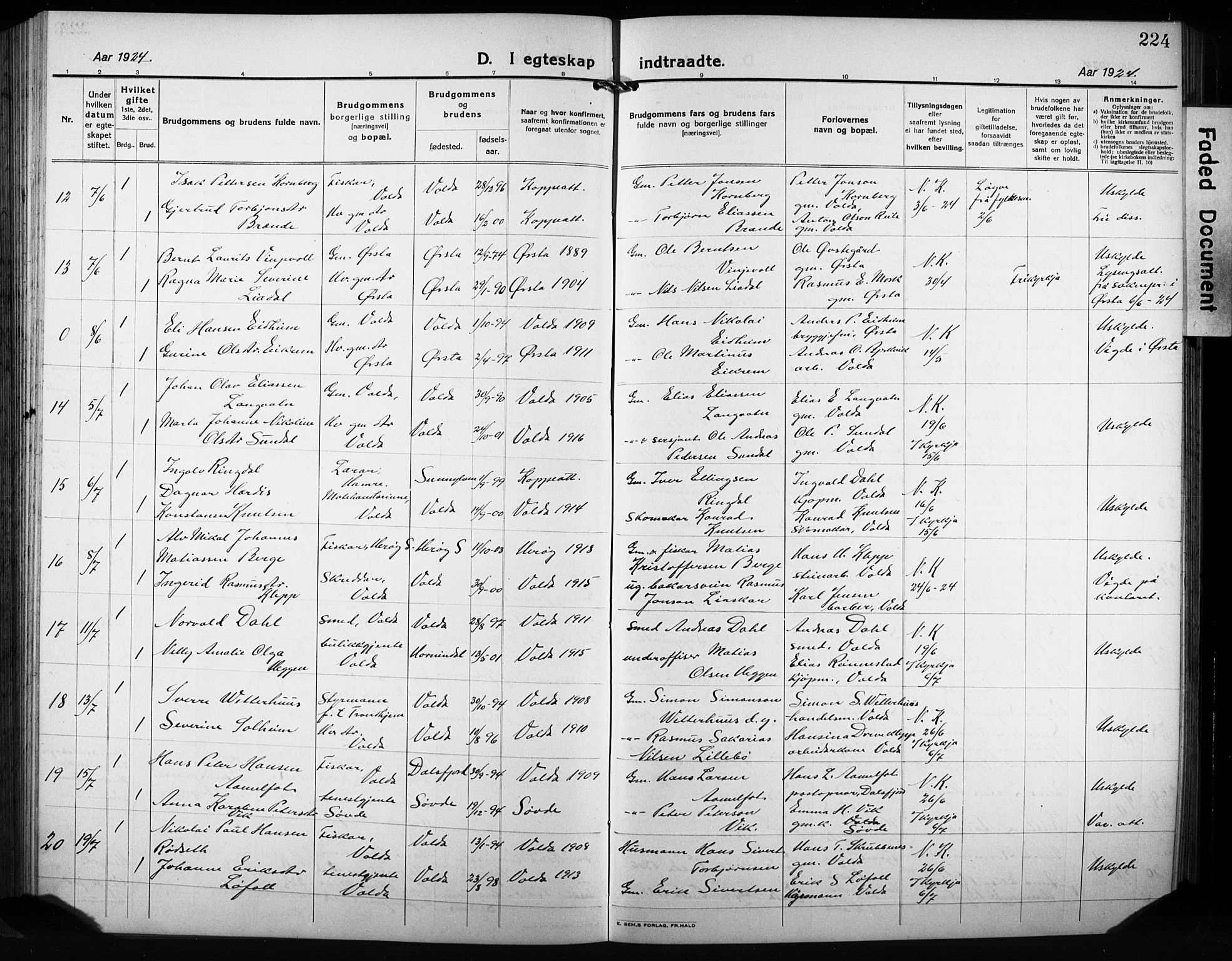 Ministerialprotokoller, klokkerbøker og fødselsregistre - Møre og Romsdal, AV/SAT-A-1454/511/L0160: Klokkerbok nr. 511C06, 1920-1932, s. 224