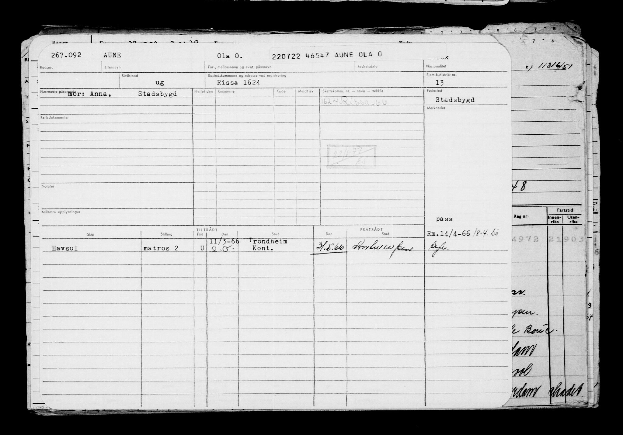 Direktoratet for sjømenn, AV/RA-S-3545/G/Gb/L0209: Hovedkort, 1922, s. 15