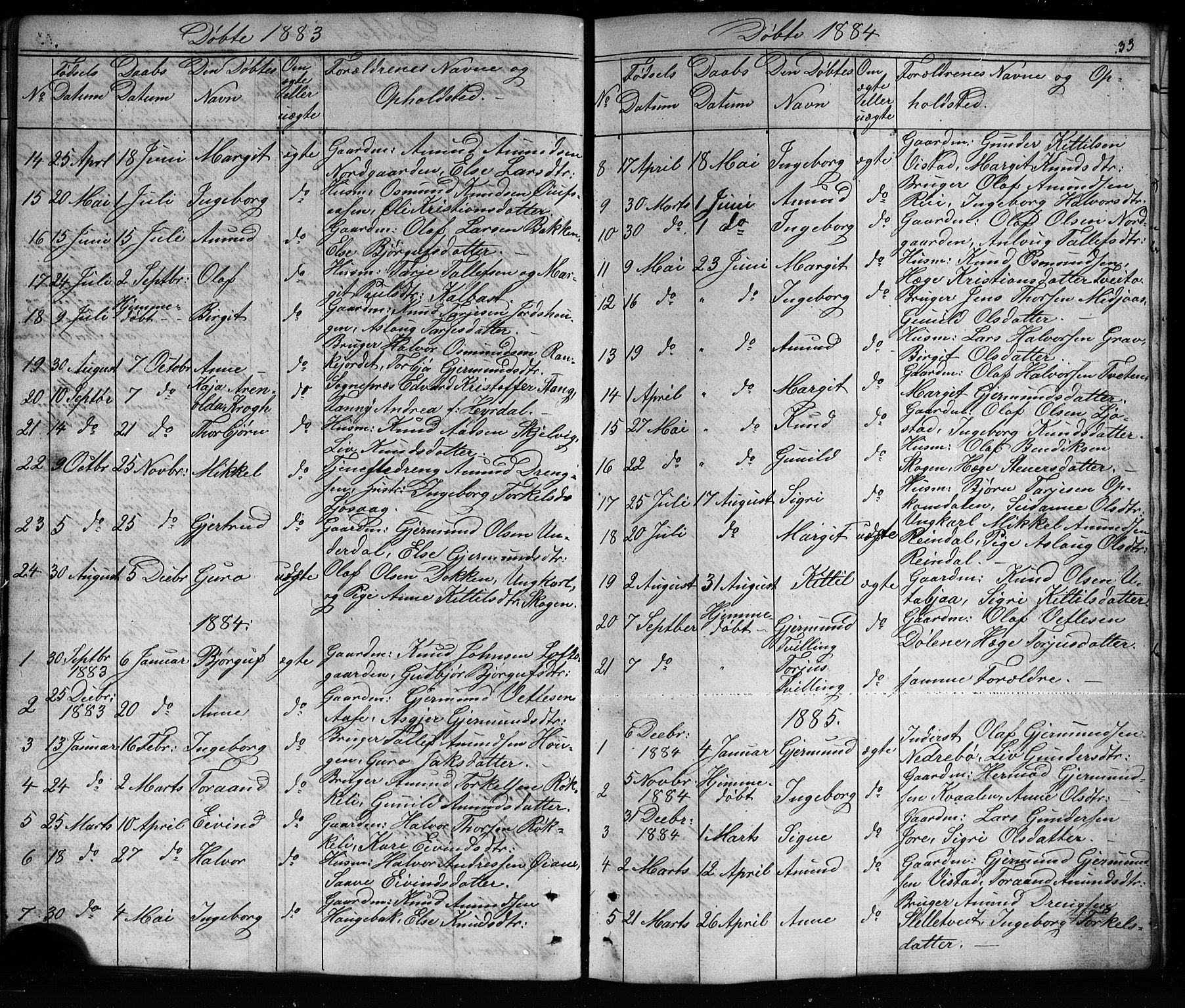 Mo kirkebøker, AV/SAKO-A-286/G/Ga/L0001: Klokkerbok nr. I 1, 1851-1891, s. 33