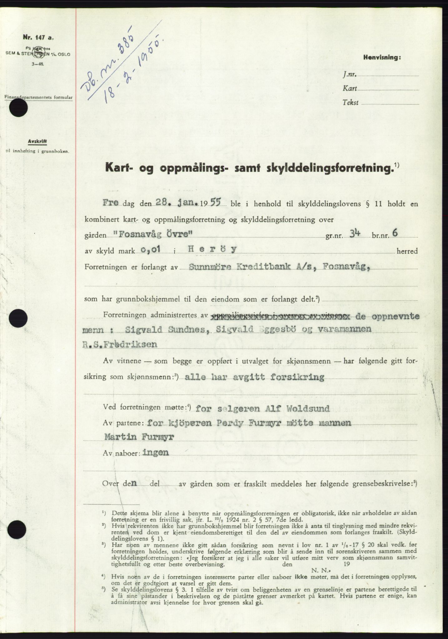 Søre Sunnmøre sorenskriveri, SAT/A-4122/1/2/2C/L0100: Pantebok nr. 26A, 1954-1955, Dagboknr: 385/1955