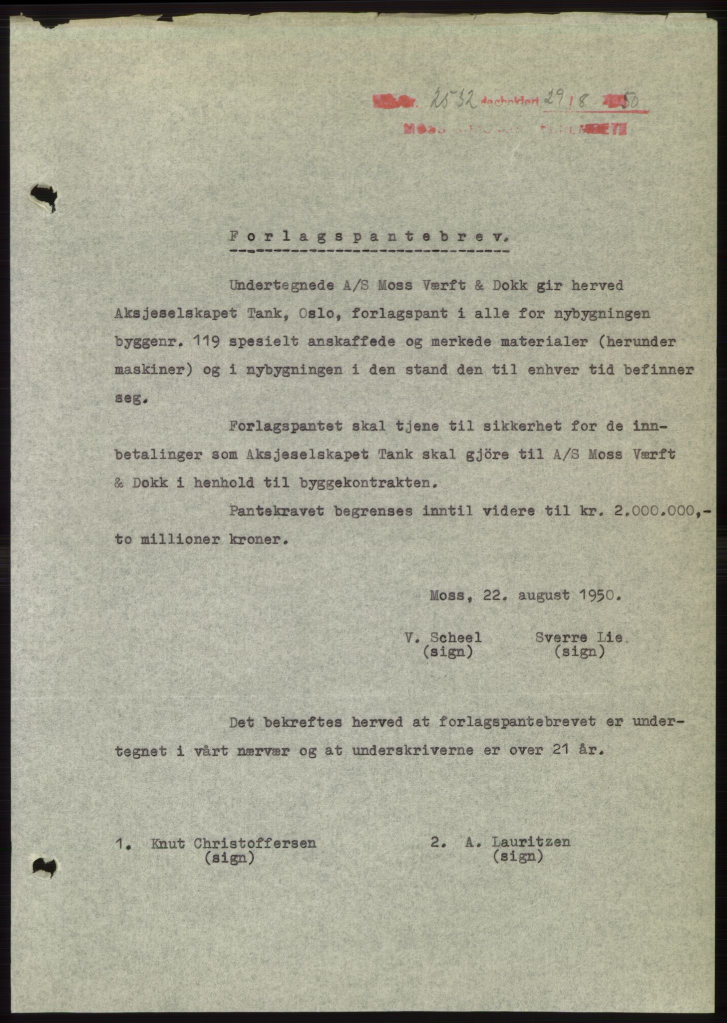 Moss sorenskriveri, SAO/A-10168: Pantebok nr. B25, 1950-1950, Dagboknr: 2532/1950