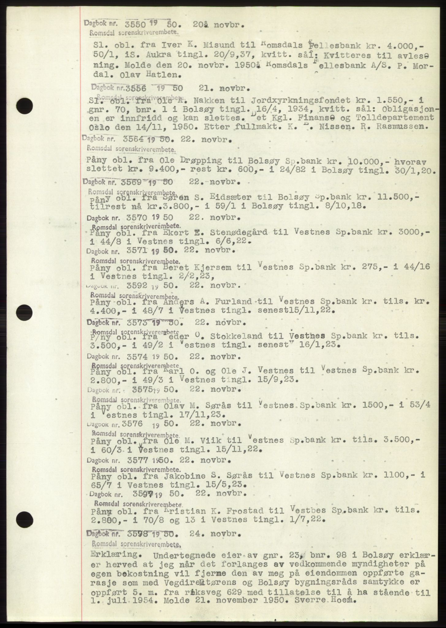 Romsdal sorenskriveri, SAT/A-4149/1/2/2C: Pantebok nr. C2, 1949-1951, Dagboknr: 3550/1950