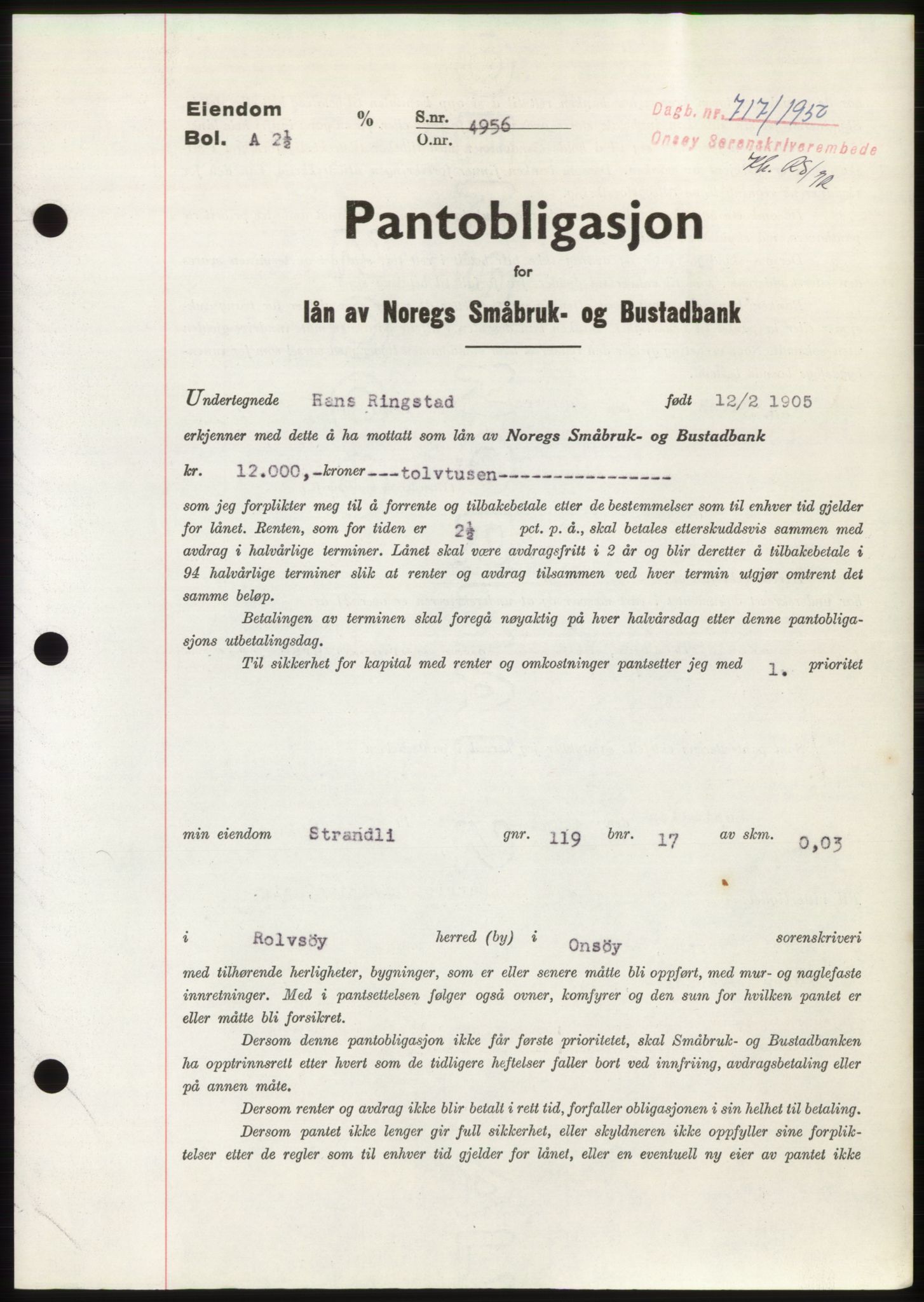 Onsøy sorenskriveri, SAO/A-10474/G/Ga/Gac/L0009: Pantebok nr. B 13-9, 1949-1950, Dagboknr: 717/1950
