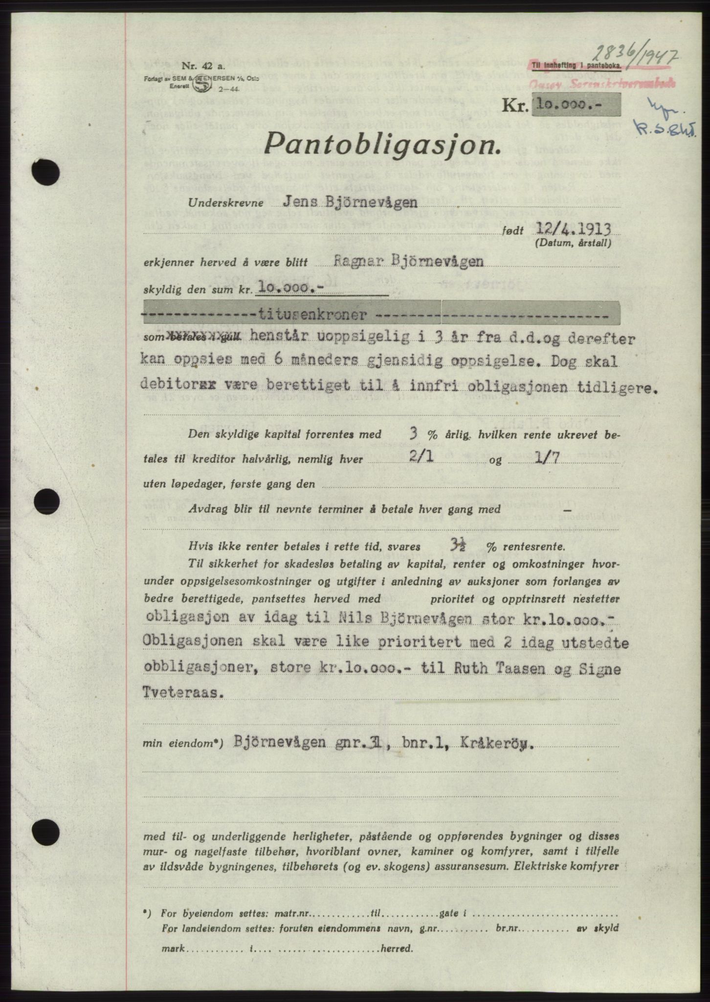 Onsøy sorenskriveri, SAO/A-10474/G/Ga/Gac/L0006: Pantebok nr. B 12-6, 1947-1948, Dagboknr: 2836/1947