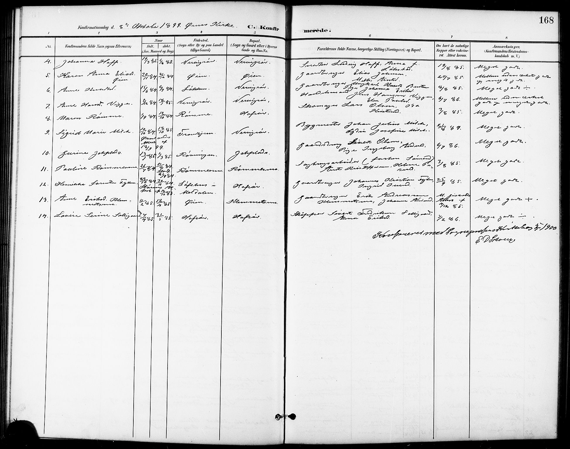 Ministerialprotokoller, klokkerbøker og fødselsregistre - Sør-Trøndelag, AV/SAT-A-1456/668/L0819: Klokkerbok nr. 668C08, 1899-1912, s. 168