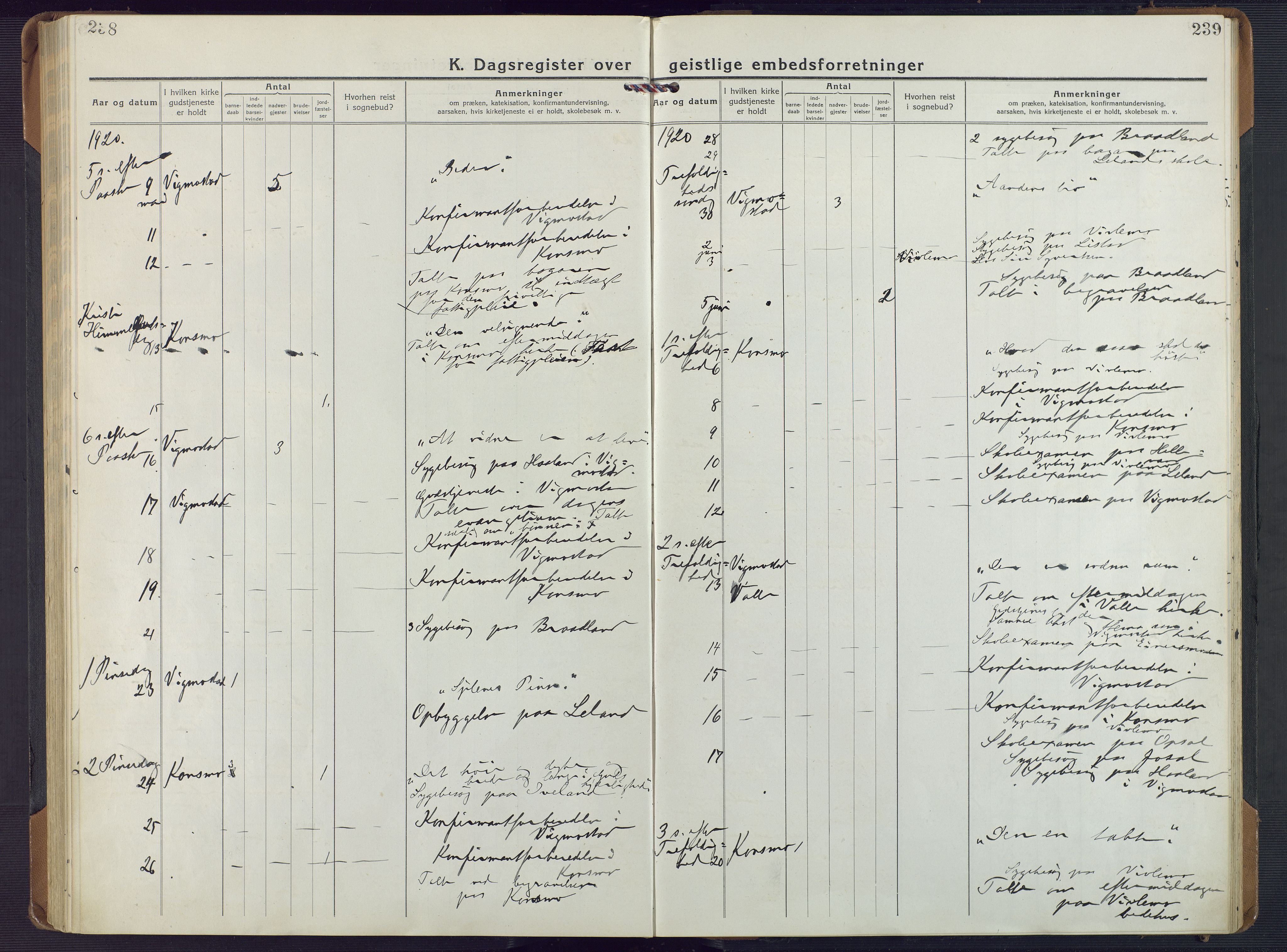 Nord-Audnedal sokneprestkontor, AV/SAK-1111-0032/F/Fa/Fab/L0005: Ministerialbok nr. A 5, 1918-1925, s. 238-239