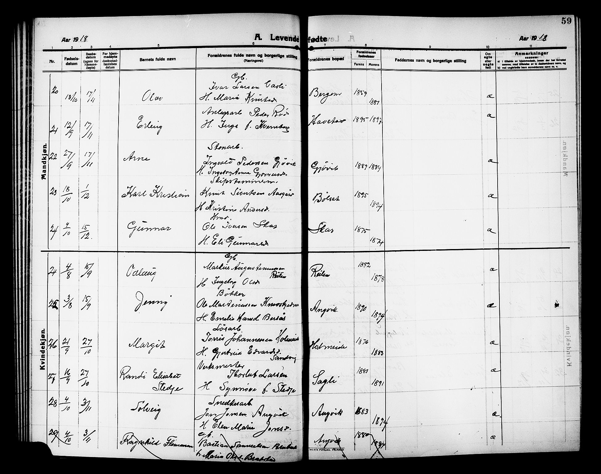 Ministerialprotokoller, klokkerbøker og fødselsregistre - Møre og Romsdal, AV/SAT-A-1454/586/L0993: Klokkerbok nr. 586C04, 1910-1918, s. 59