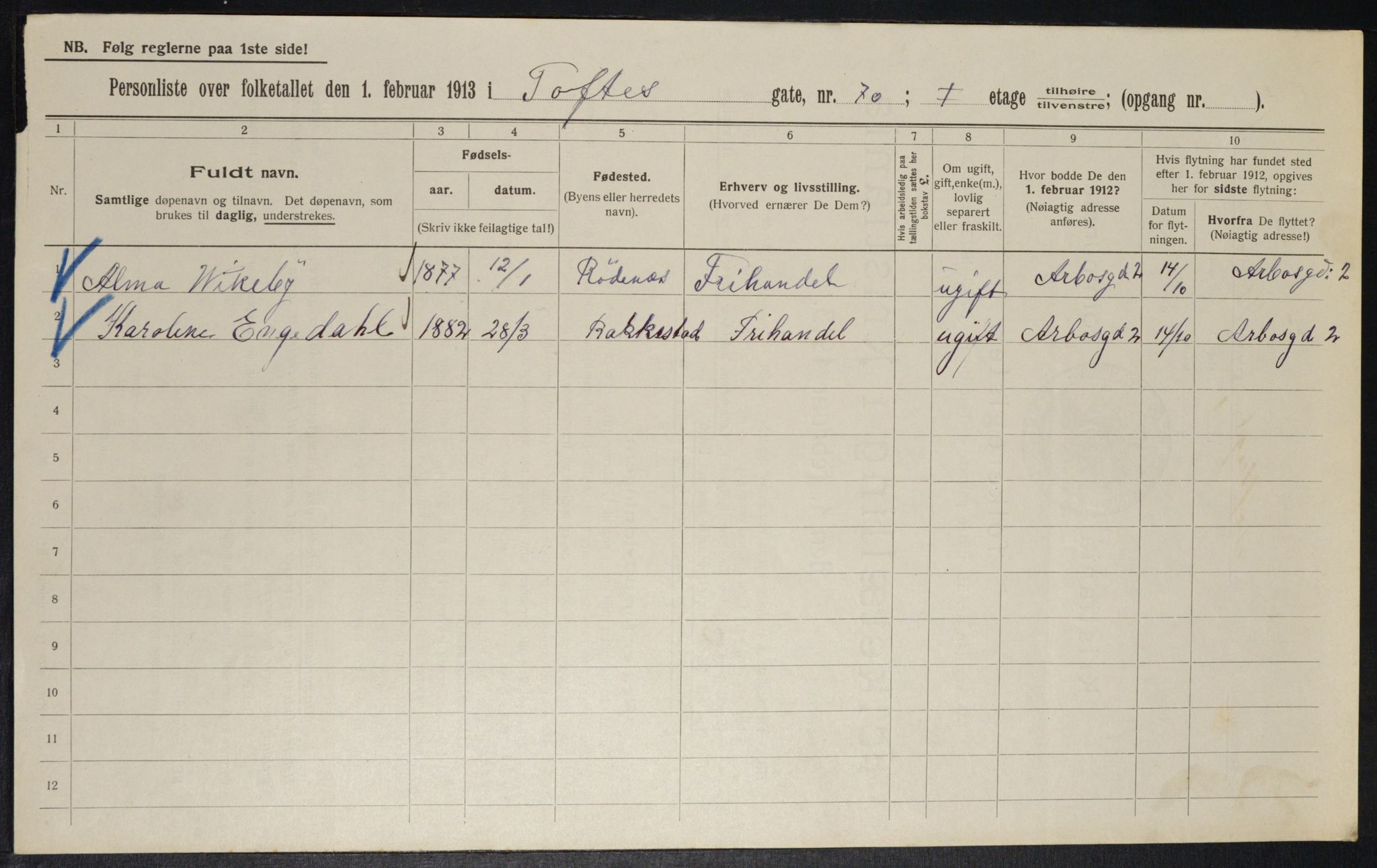 OBA, Kommunal folketelling 1.2.1913 for Kristiania, 1913, s. 113089