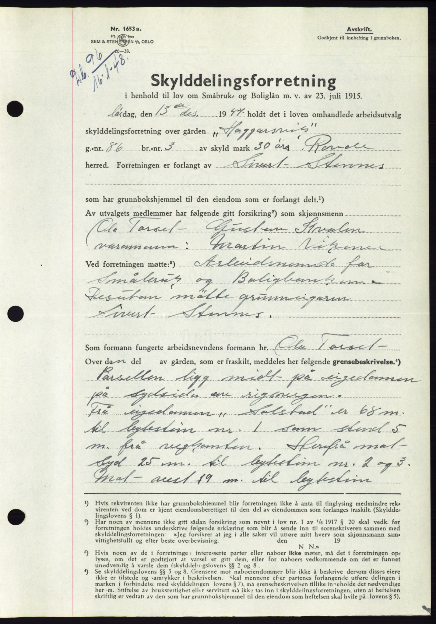 Søre Sunnmøre sorenskriveri, AV/SAT-A-4122/1/2/2C/L0081: Pantebok nr. 7A, 1947-1948, Dagboknr: 95/1948