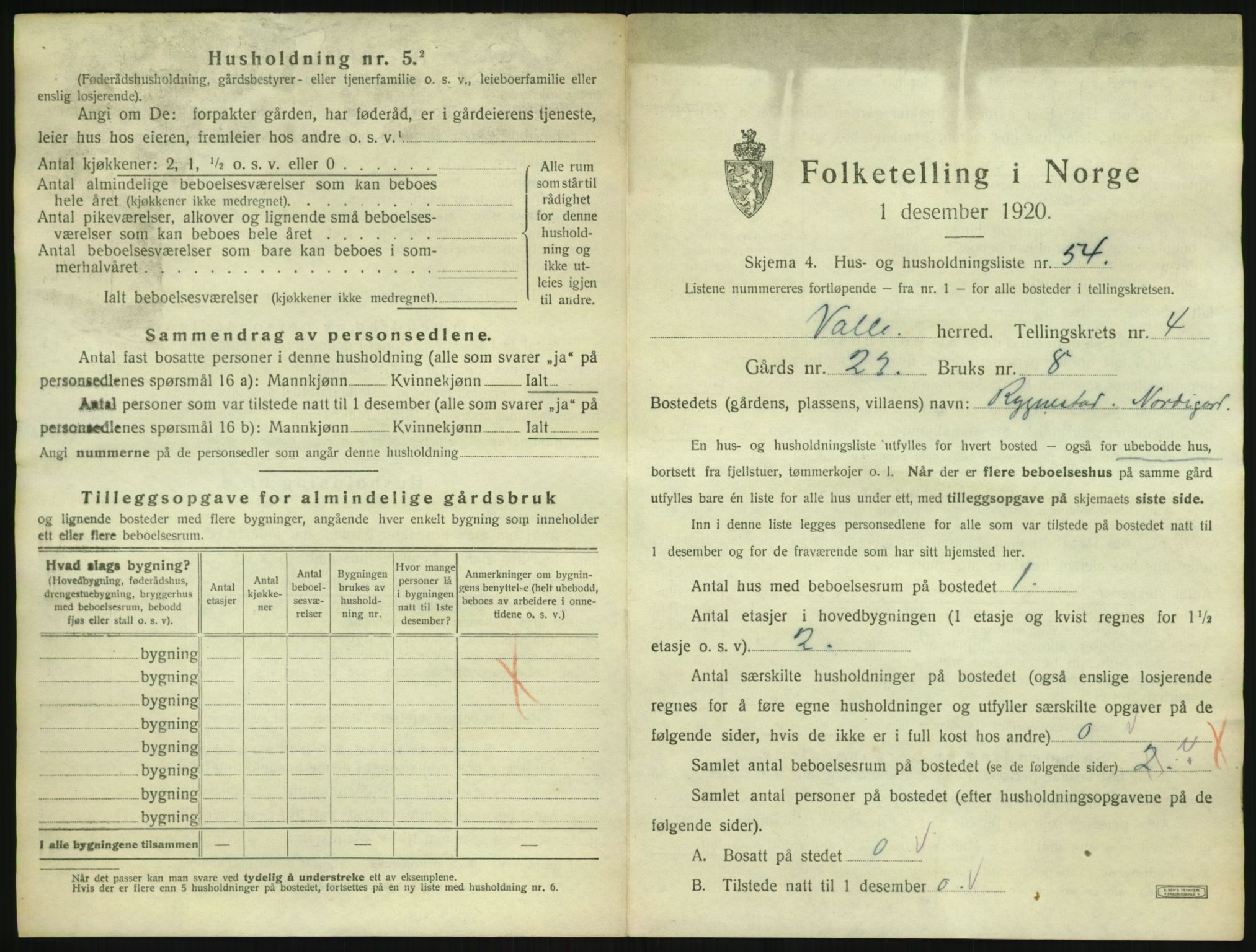 SAK, Folketelling 1920 for 0940 Valle herred, 1920, s. 427