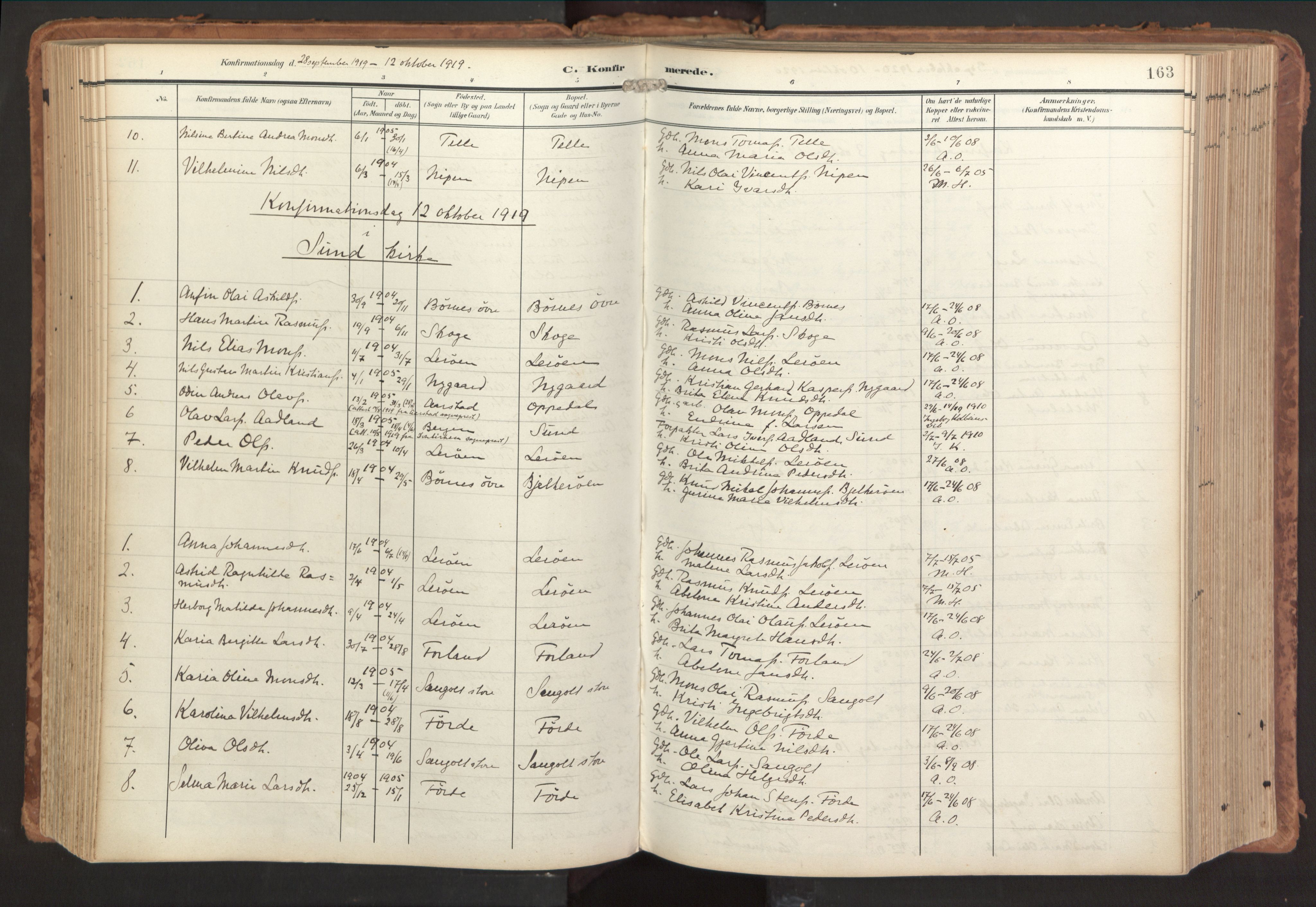 Sund sokneprestembete, AV/SAB-A-99930: Ministerialbok nr. B 2, 1907-1926, s. 163