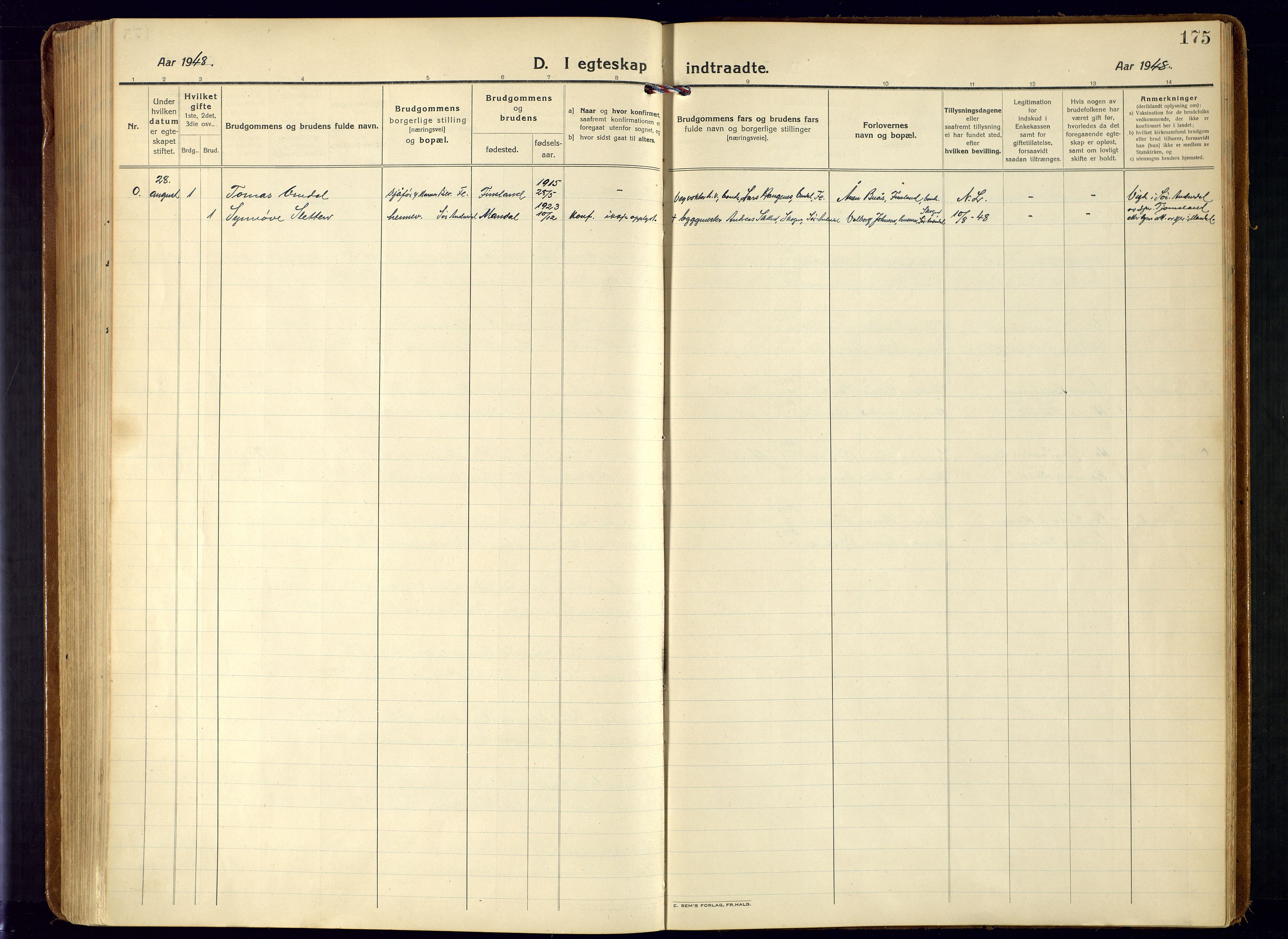 Bjelland sokneprestkontor, AV/SAK-1111-0005/F/Fa/Fab/L0005: Ministerialbok nr. A 5, 1921-1951, s. 175