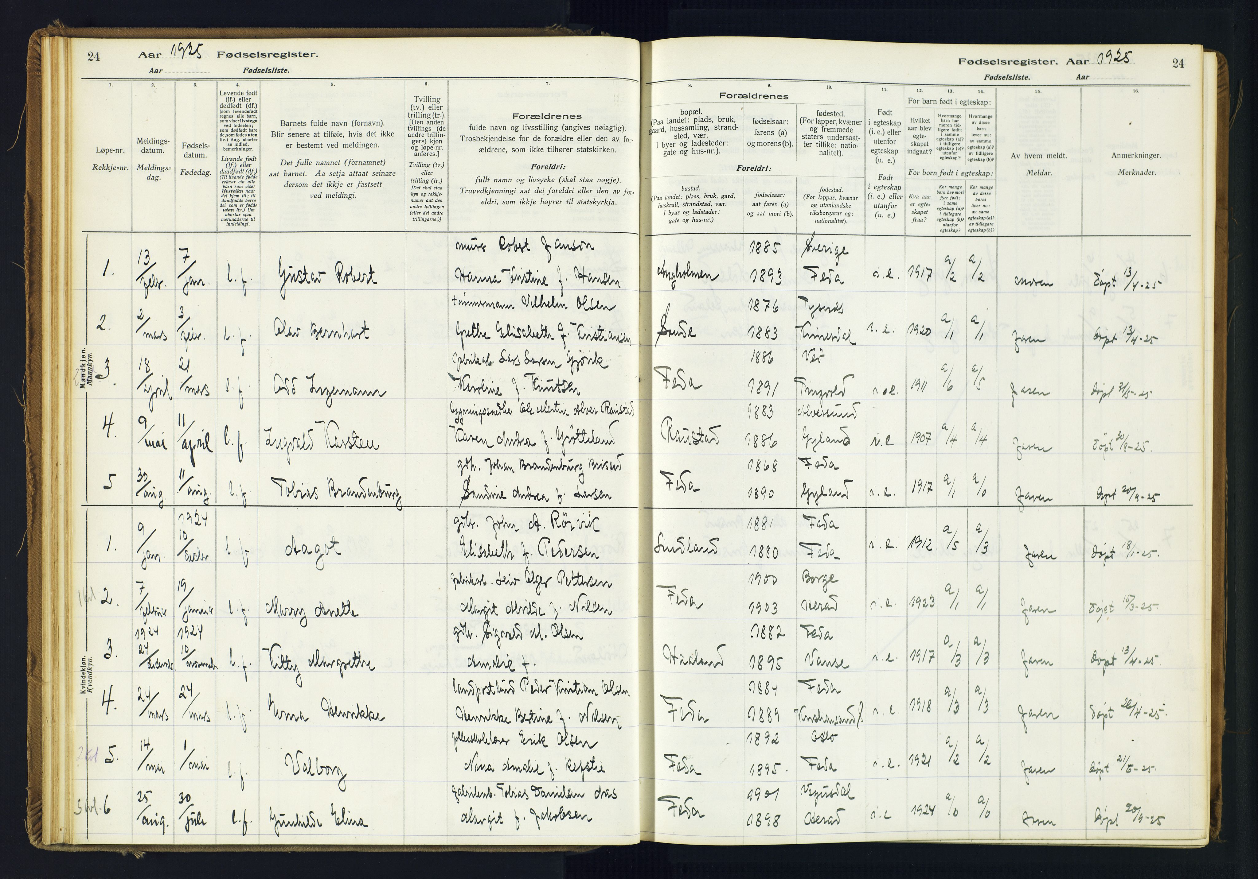 Kvinesdal sokneprestkontor, AV/SAK-1111-0026/J/Ja/L0005: Fødselsregister nr. 5, 1916-1982, s. 24