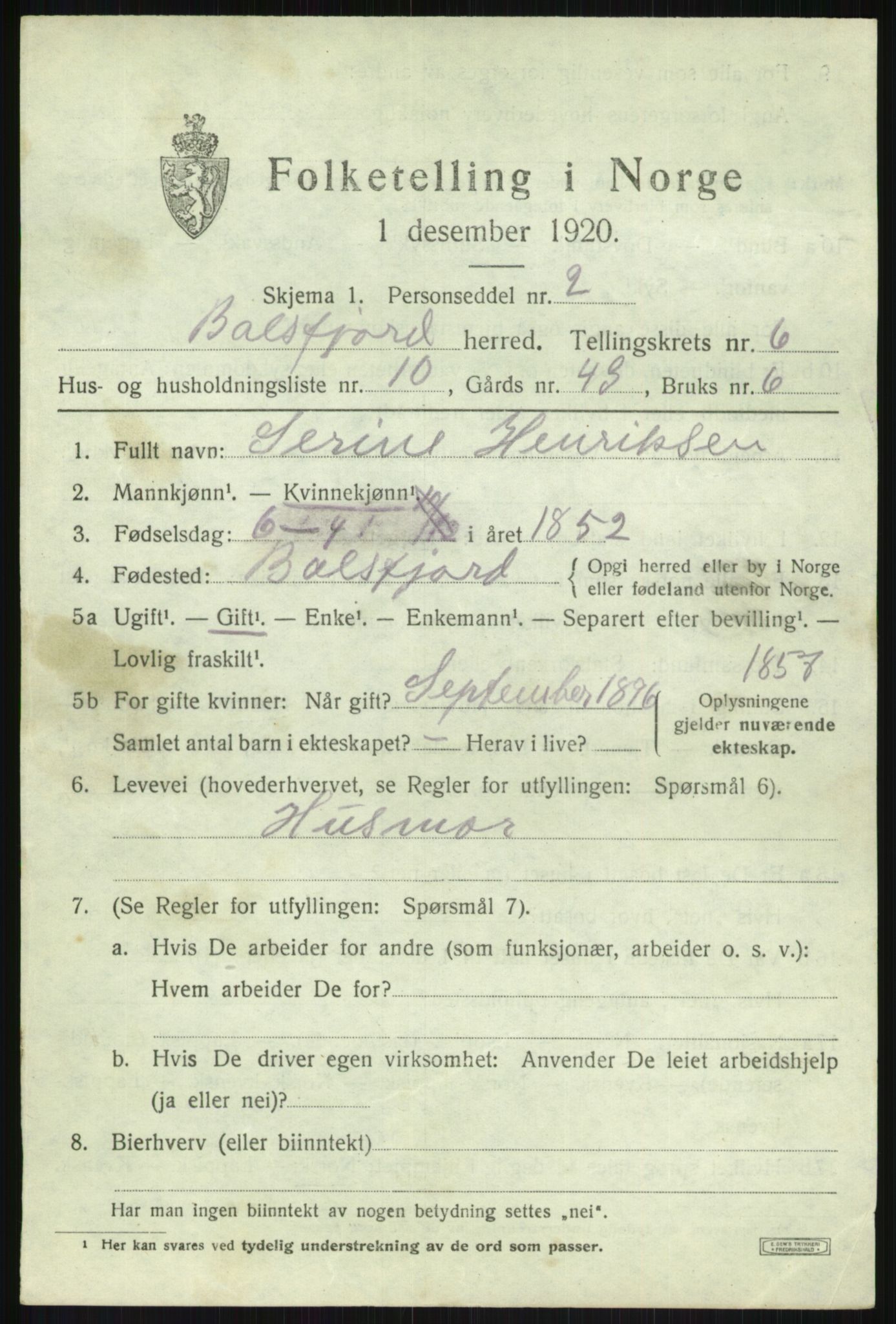 SATØ, Folketelling 1920 for 1933 Balsfjord herred, 1920, s. 3842