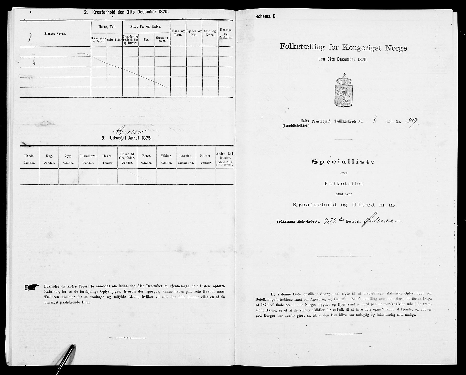 SAK, Folketelling 1875 for 0914L Holt prestegjeld, Holt sokn, 1875, s. 1038