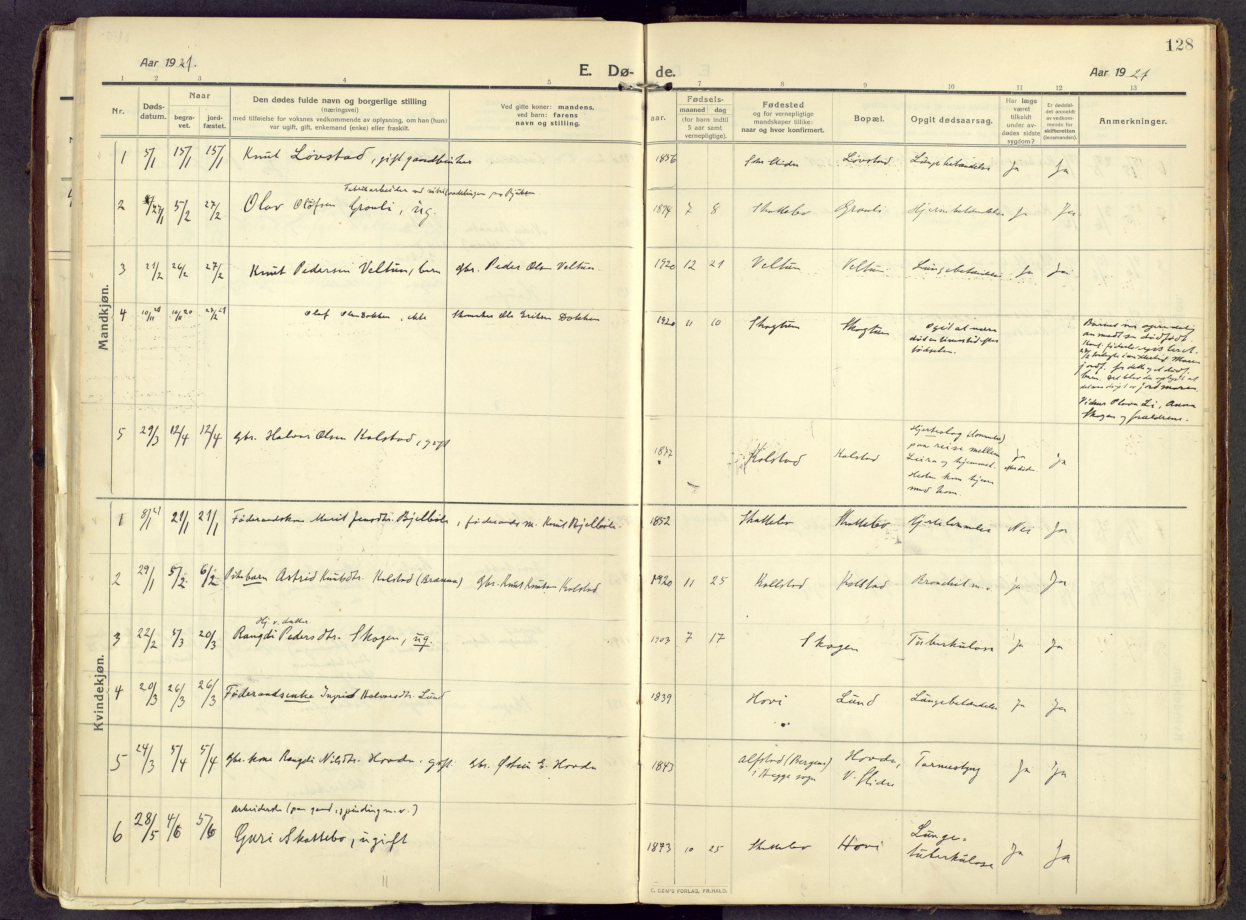 Øystre Slidre prestekontor, SAH/PREST-138/H/Ha/Haa/L0006: Ministerialbok nr. 6, 1911-1931, s. 128