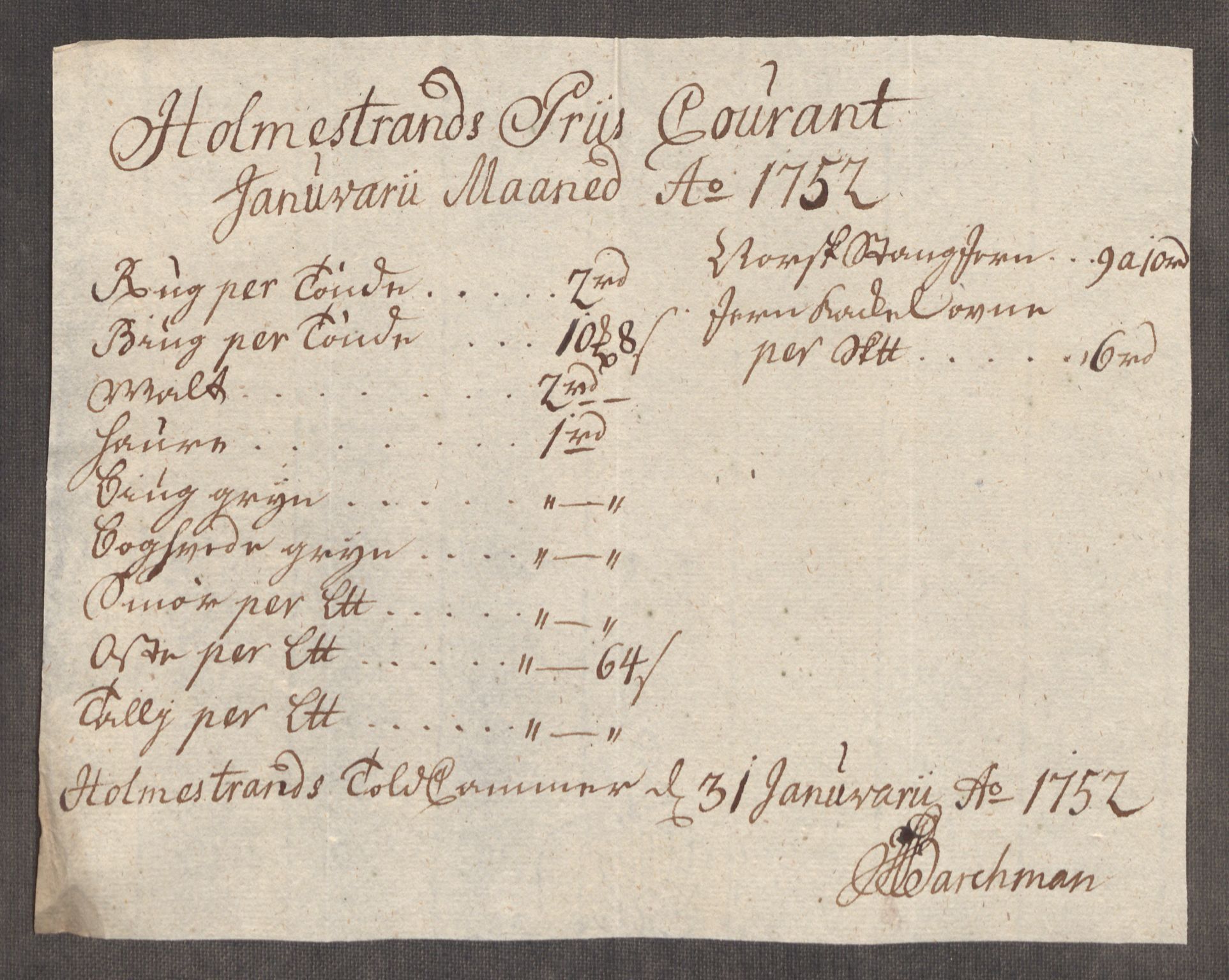 Rentekammeret inntil 1814, Realistisk ordnet avdeling, AV/RA-EA-4070/Oe/L0004: [Ø1]: Priskuranter, 1749-1752, s. 866