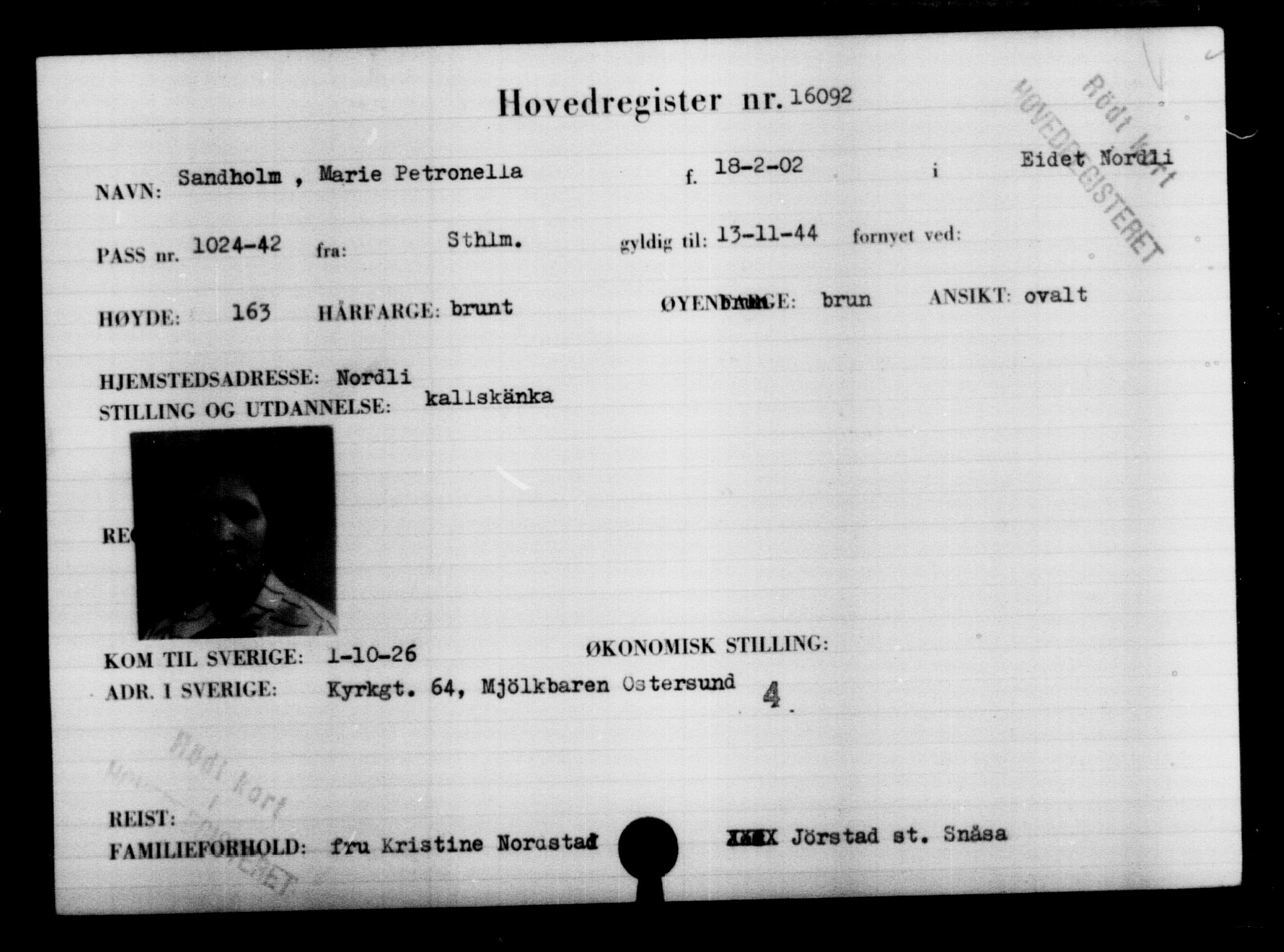 Utenriksstasjonene, Legasjonen i Stockholm, Flyktningkontoret, AV/RA-S-6753/V/Va/L0008: Kjesäterkartoteket, flyktninger med registreringsnr. 15700-18547, 1940-1945, s. 428