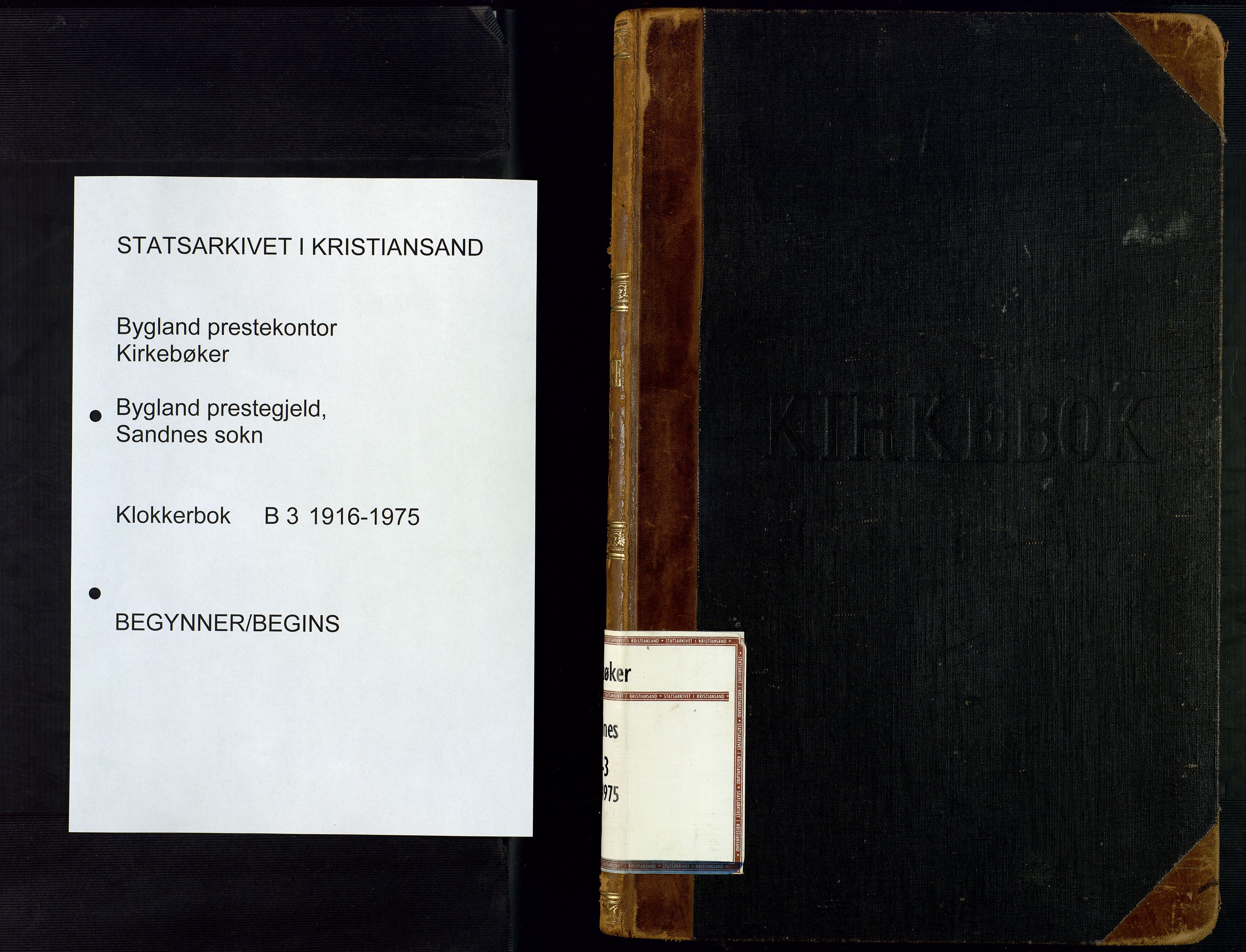 Bygland sokneprestkontor, SAK/1111-0006/F/Fb/Fbc/L0003: Klokkerbok nr. B 3, 1916-1975