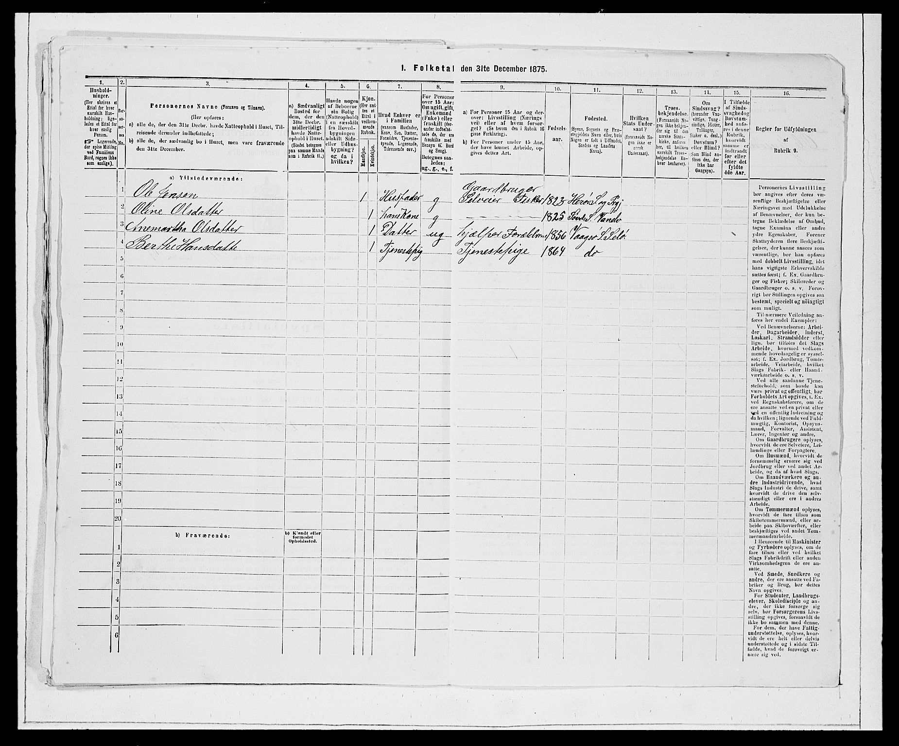 SAB, Folketelling 1875 for 1441P Selje prestegjeld, 1875, s. 607