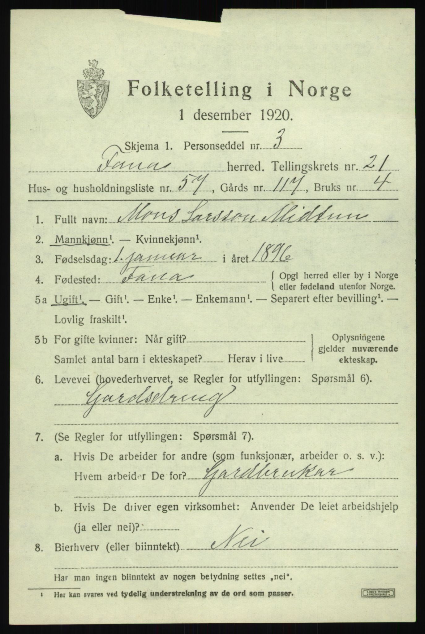SAB, Folketelling 1920 for 1249 Fana herred, 1920, s. 25455