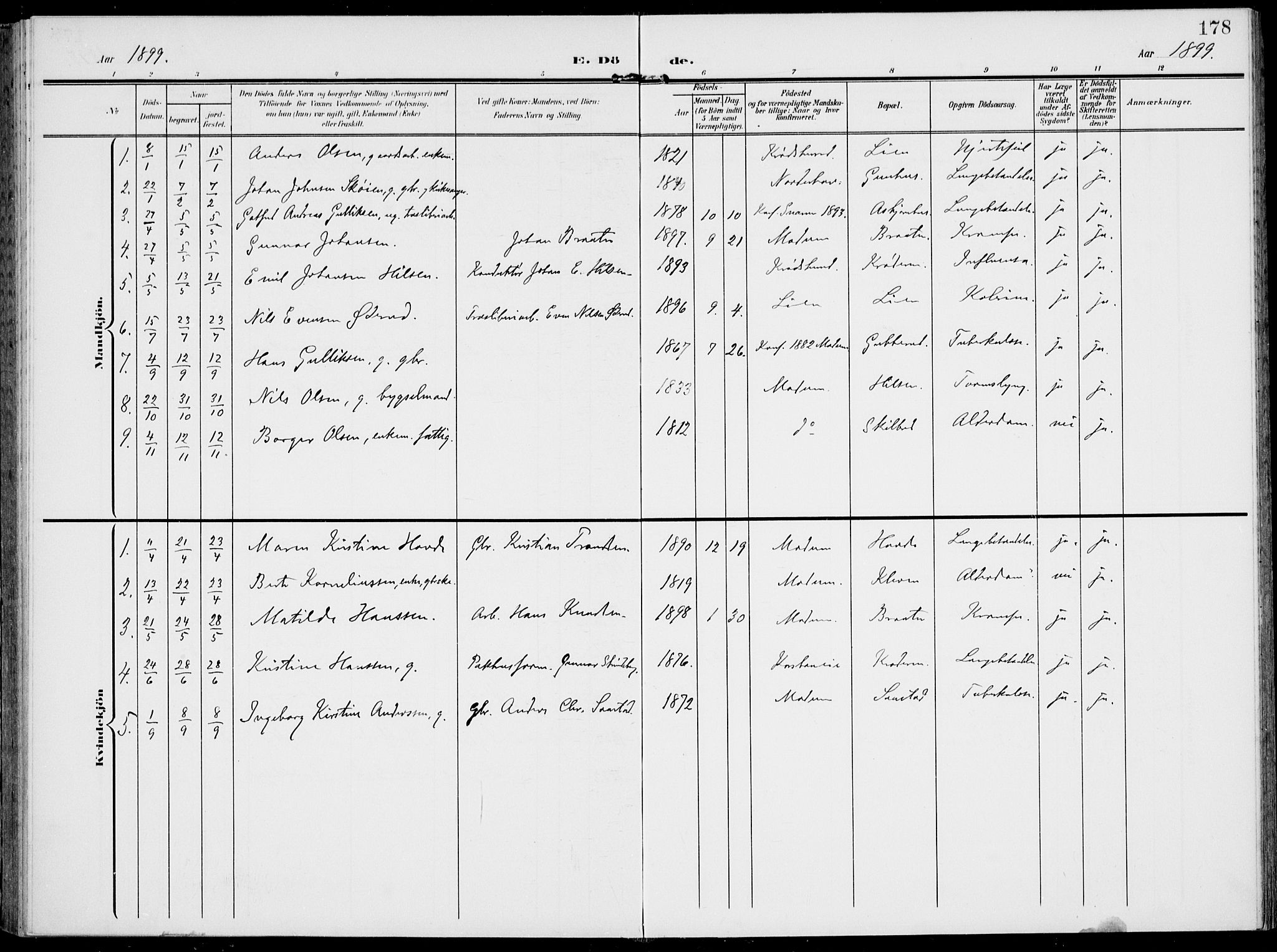 Modum kirkebøker, AV/SAKO-A-234/F/Fa/L0019: Ministerialbok nr. 19, 1890-1914, s. 178