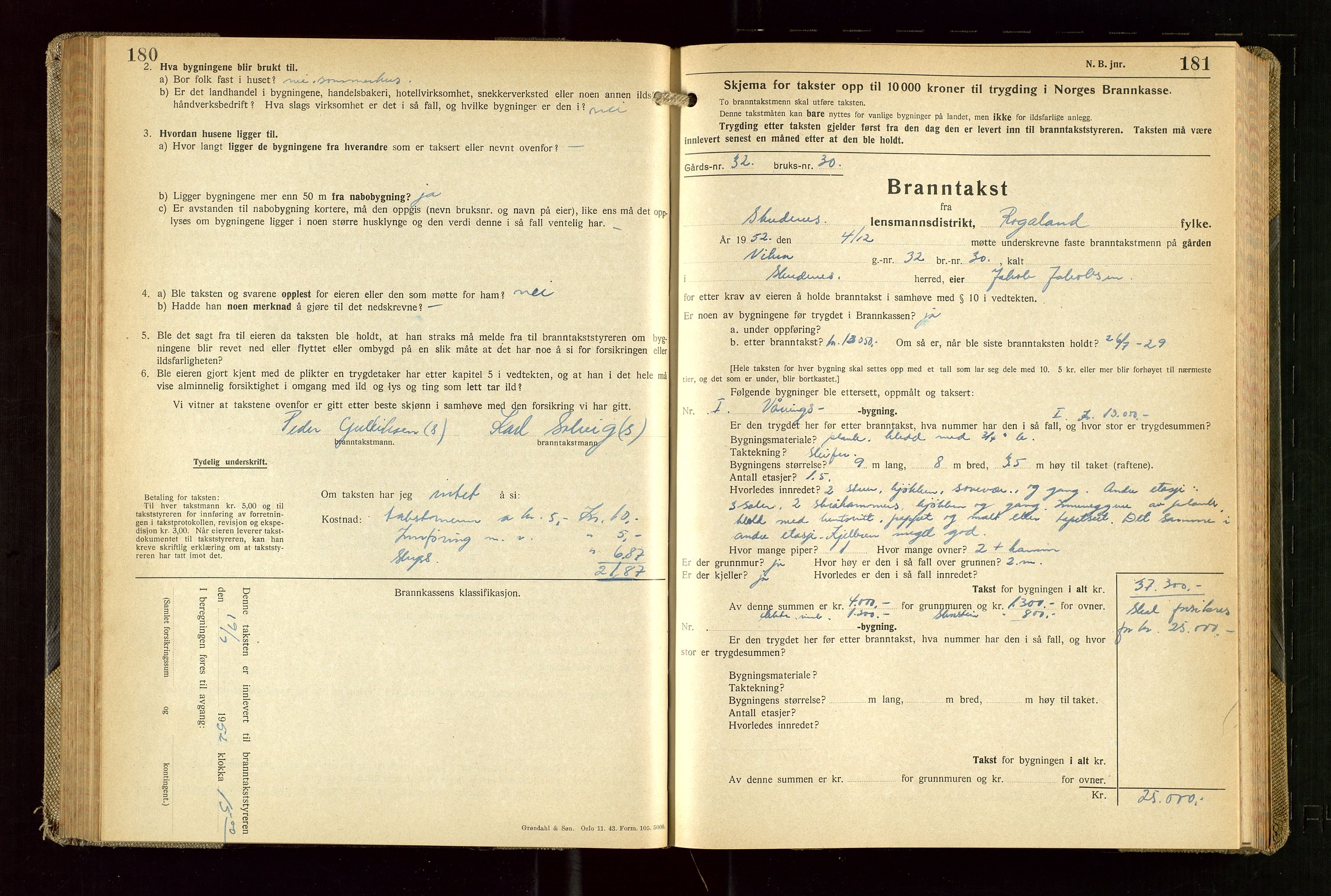 Skudenes lensmannskontor, AV/SAST-A-100444/Gob/L0003: "Brandtakstprotokoll", 1942-1954, s. 180-181