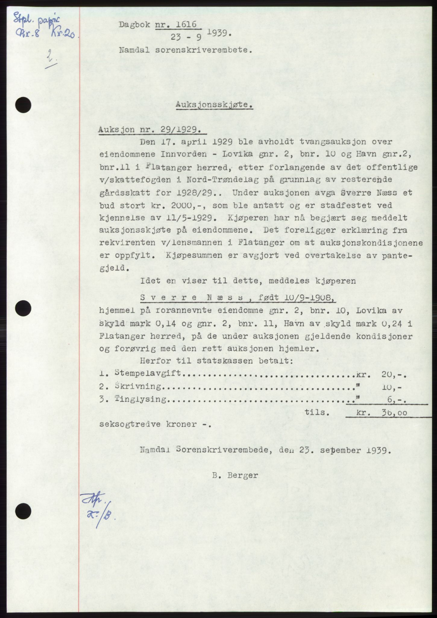 Namdal sorenskriveri, SAT/A-4133/1/2/2C: Pantebok nr. -, 1937-1939, Tingl.dato: 23.09.1939