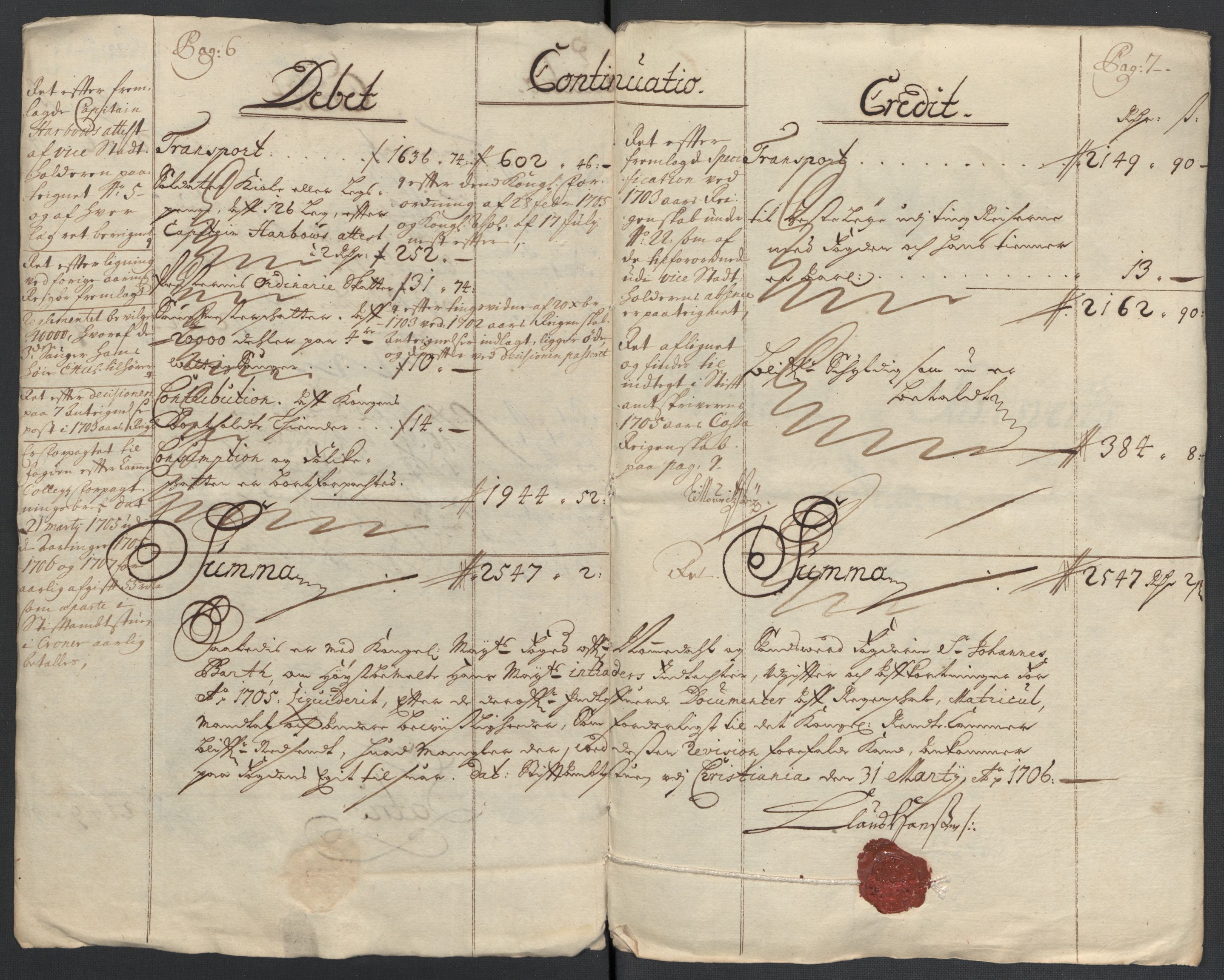 Rentekammeret inntil 1814, Reviderte regnskaper, Fogderegnskap, AV/RA-EA-4092/R24/L1583: Fogderegnskap Numedal og Sandsvær, 1705-1706, s. 7