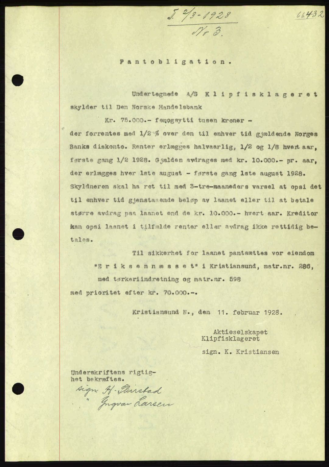 Kristiansund byfogd, AV/SAT-A-4587/A/27: Pantebok nr. 21, 1926-1928, Tingl.dato: 02.03.1928