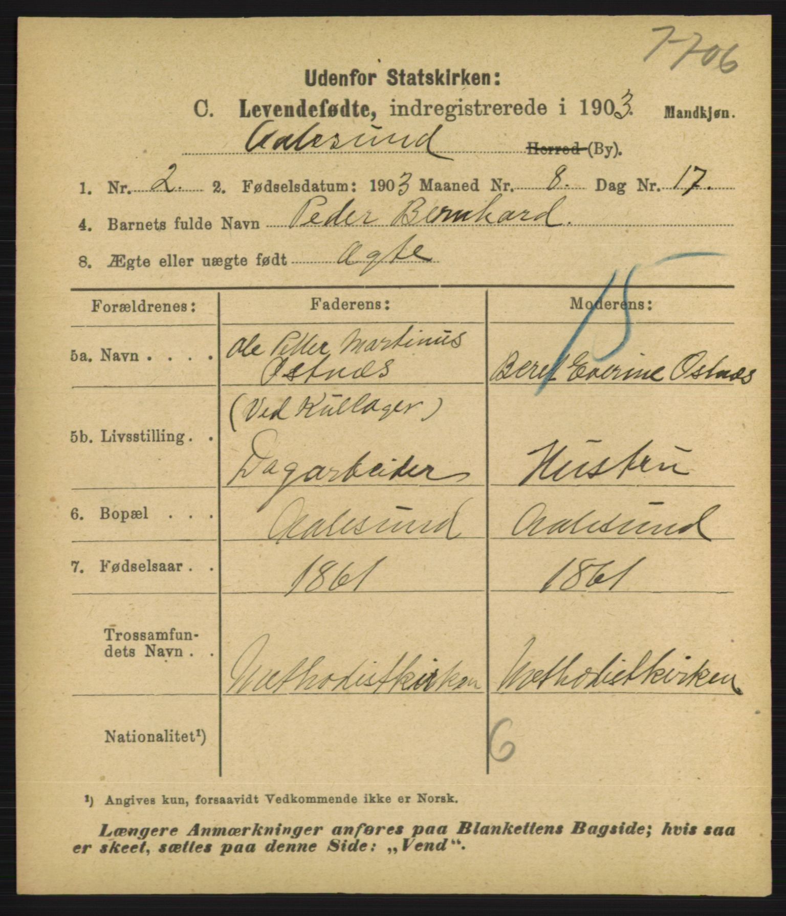 Statistisk sentralbyrå, Sosiodemografiske emner, Befolkning, AV/RA-S-2228/D/Df/Dfa/Dfaa/L0016: Romsdal amt: Fødte, gifte, døde., 1903, s. 477