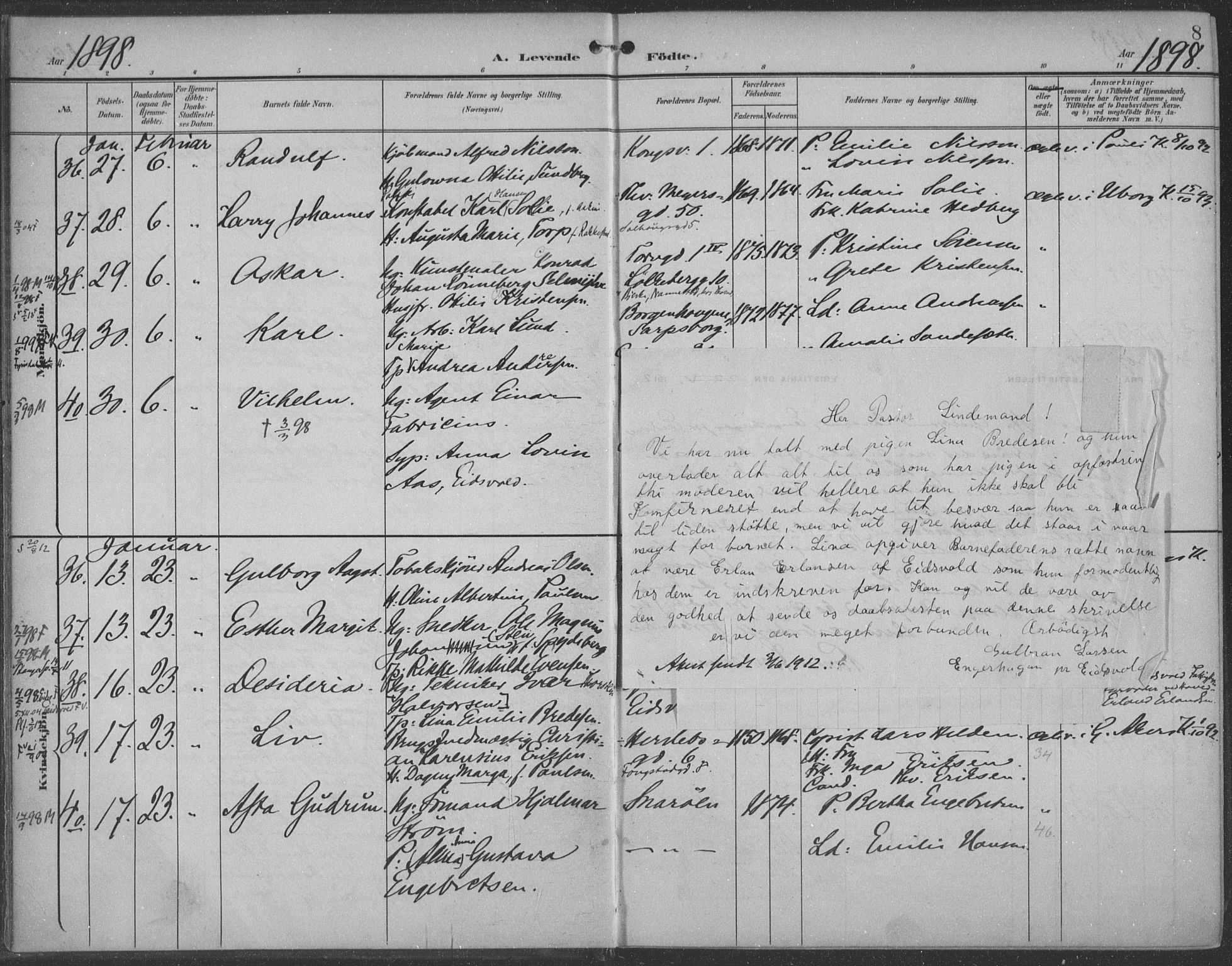 Rikshospitalet prestekontor Kirkebøker, AV/SAO-A-10309b/F/L0011: Ministerialbok nr. 11, 1898-1900, s. 8