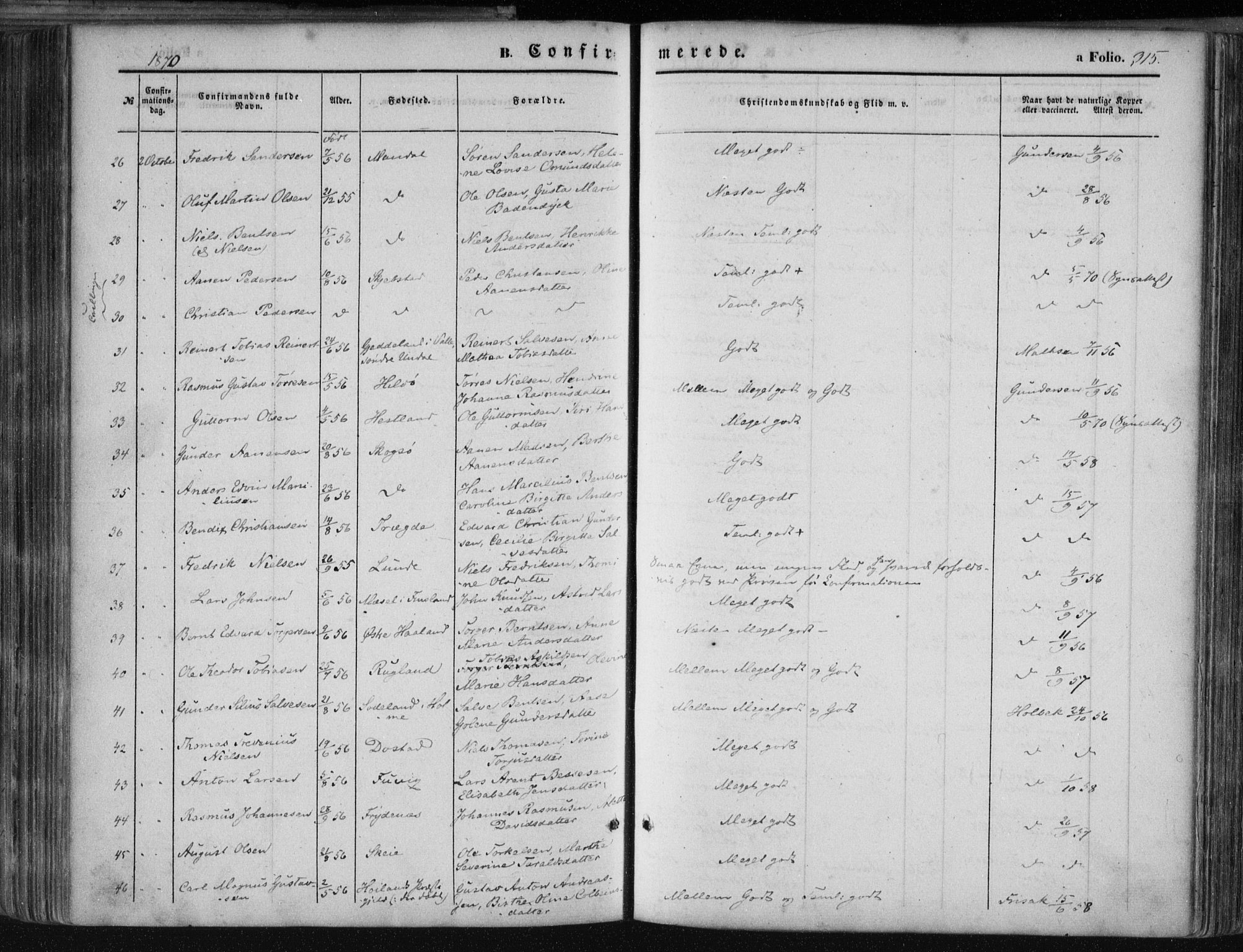 Mandal sokneprestkontor, SAK/1111-0030/F/Fa/Faa/L0014: Ministerialbok nr. A 14, 1859-1872, s. 315