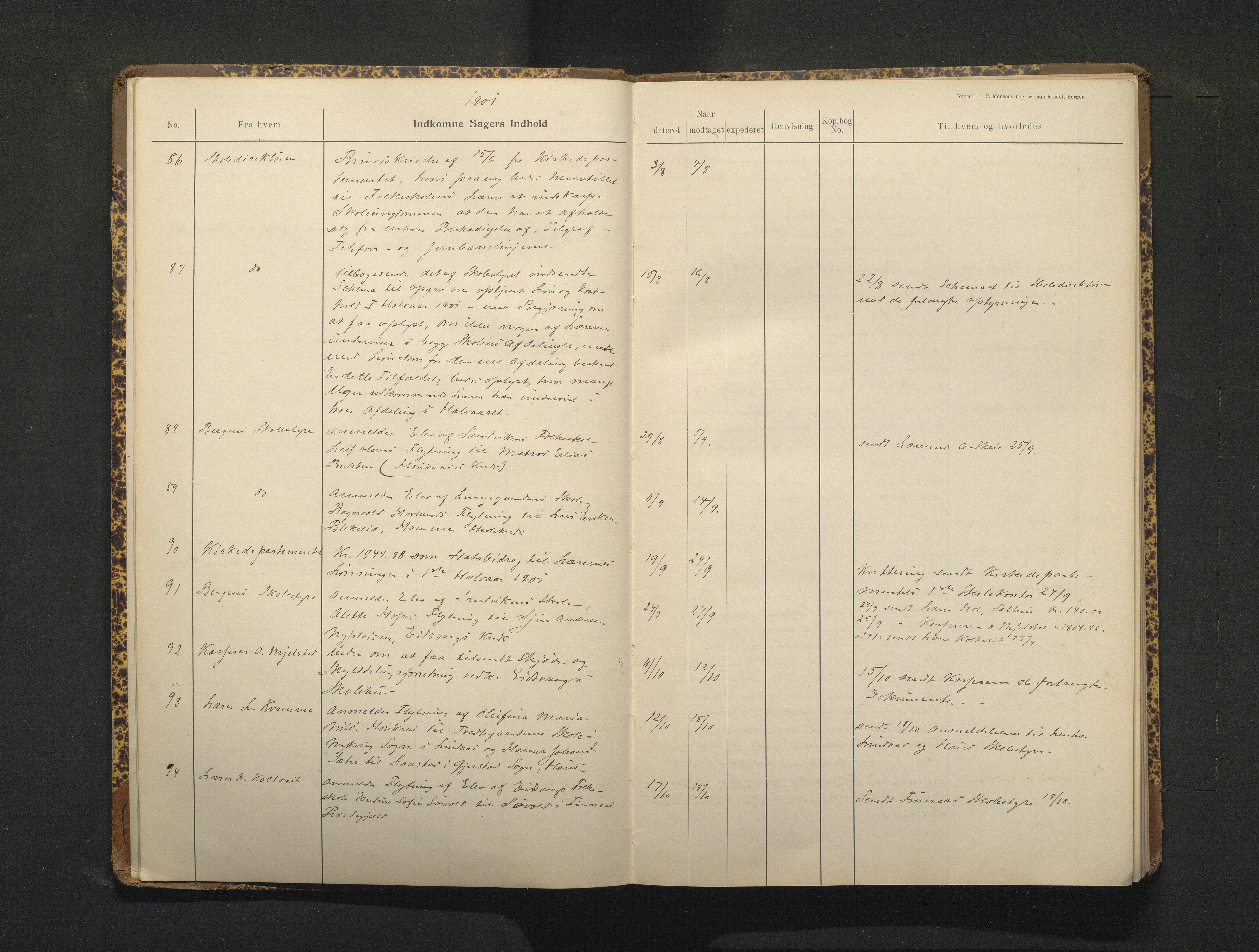 Hamre kommune. Skulestyret, IKAH/1254-211/C/Ca/L0003: Postjournal for Hamre skulestyre, 1901-1916