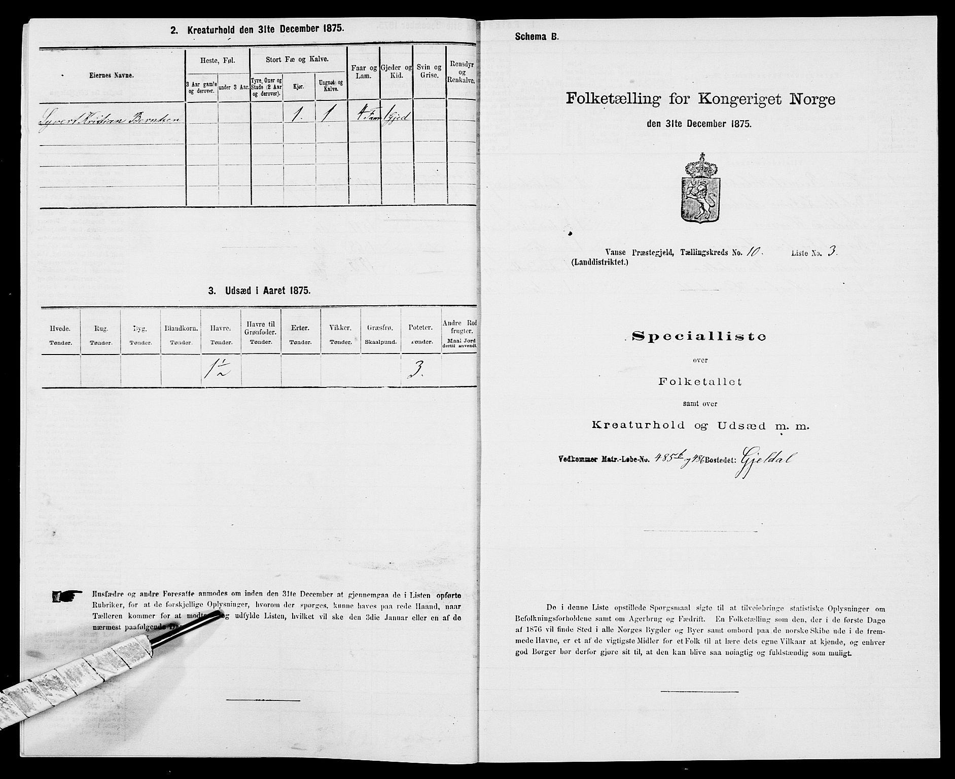 SAK, Folketelling 1875 for 1041L Vanse prestegjeld, Vanse sokn og Farsund landsokn, 1875, s. 1895