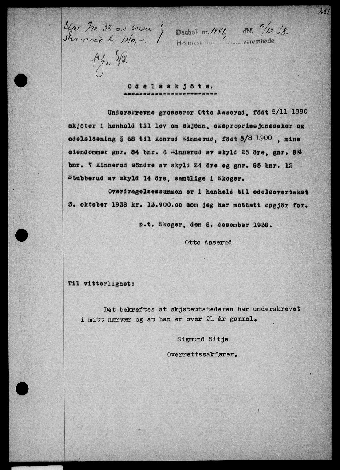 Holmestrand sorenskriveri, SAKO/A-67/G/Ga/Gaa/L0050: Pantebok nr. A-50, 1938-1939, Dagboknr: 1846/1938