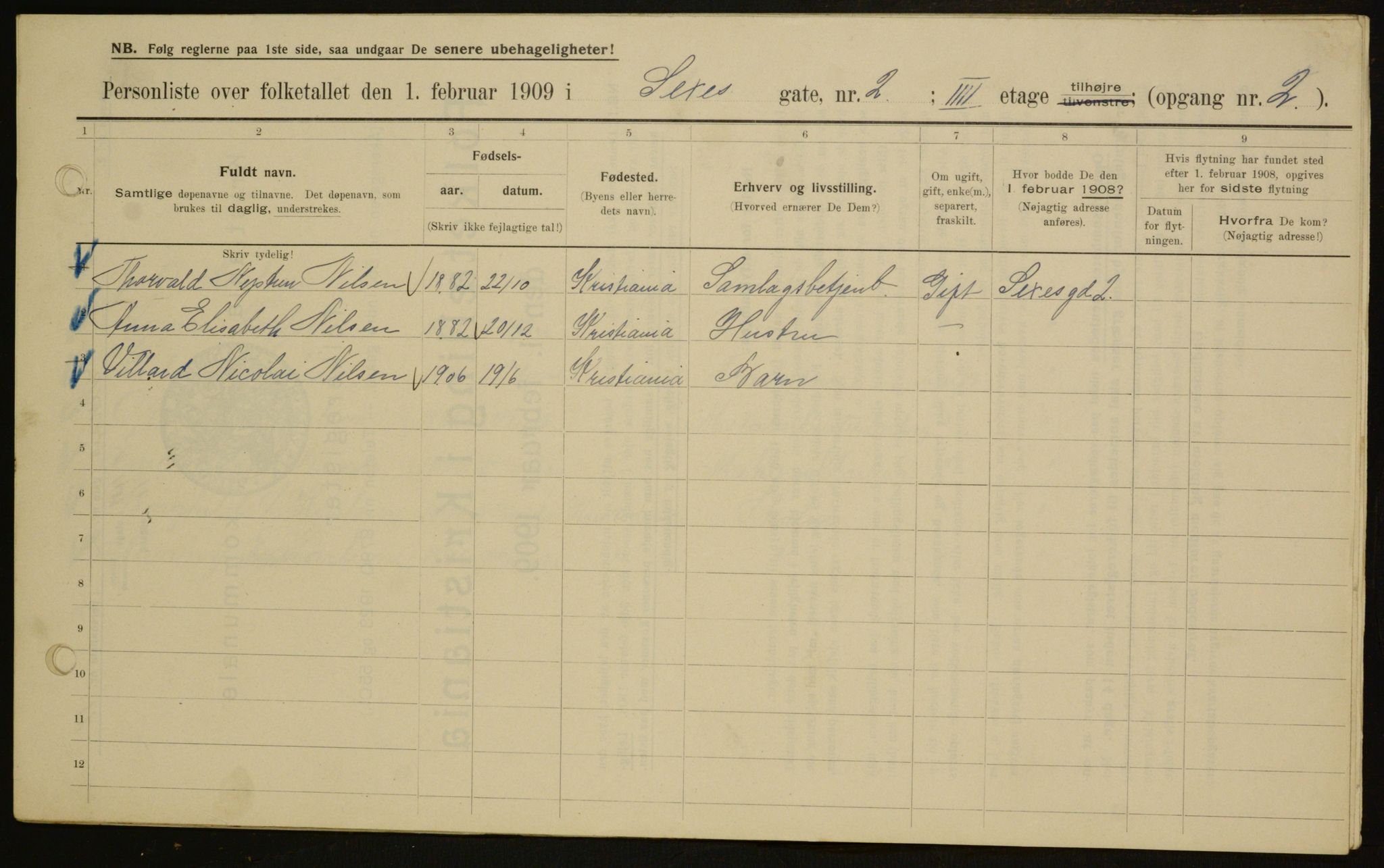 OBA, Kommunal folketelling 1.2.1909 for Kristiania kjøpstad, 1909, s. 85886
