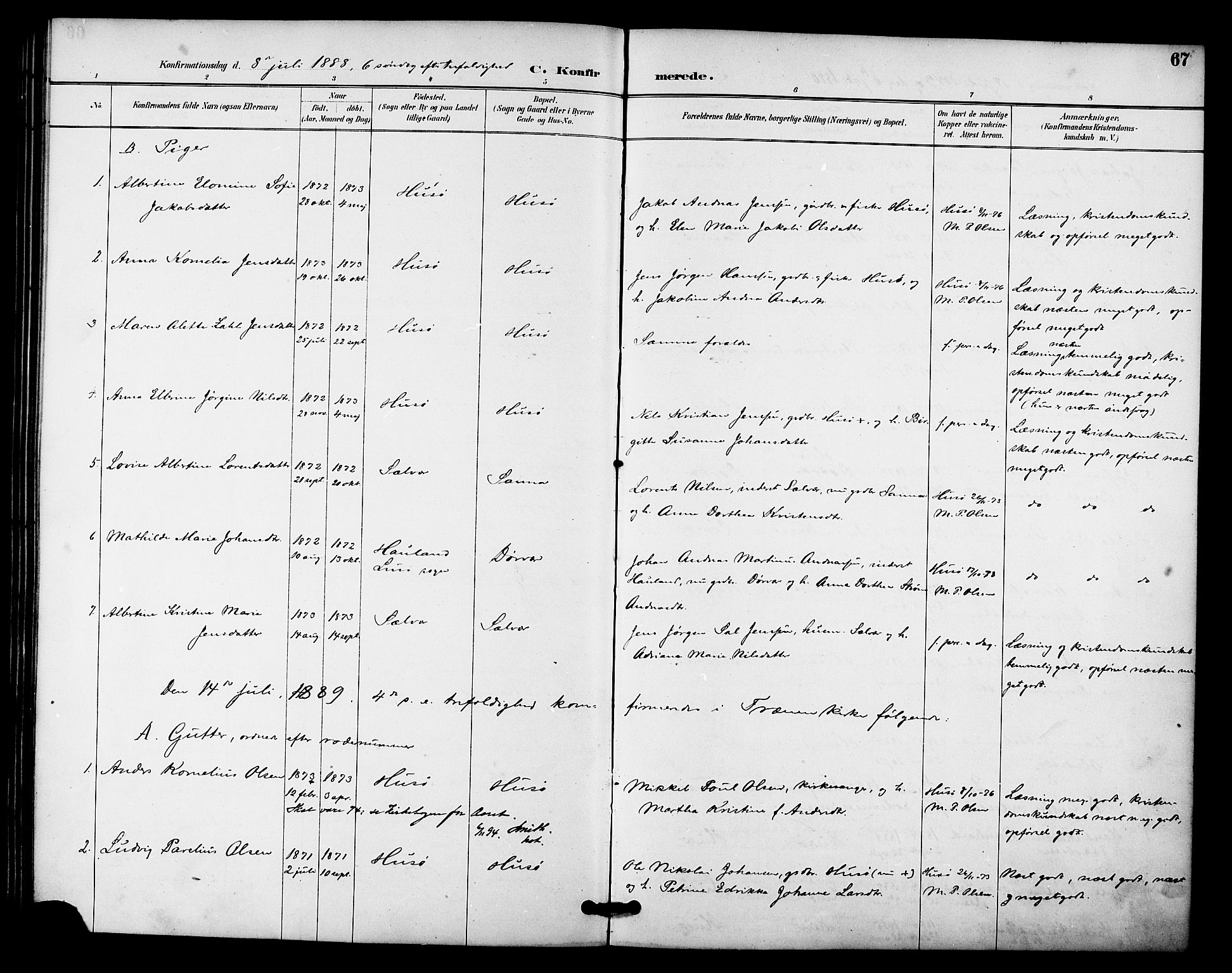 Ministerialprotokoller, klokkerbøker og fødselsregistre - Nordland, AV/SAT-A-1459/840/L0580: Ministerialbok nr. 840A02, 1887-1909, s. 67