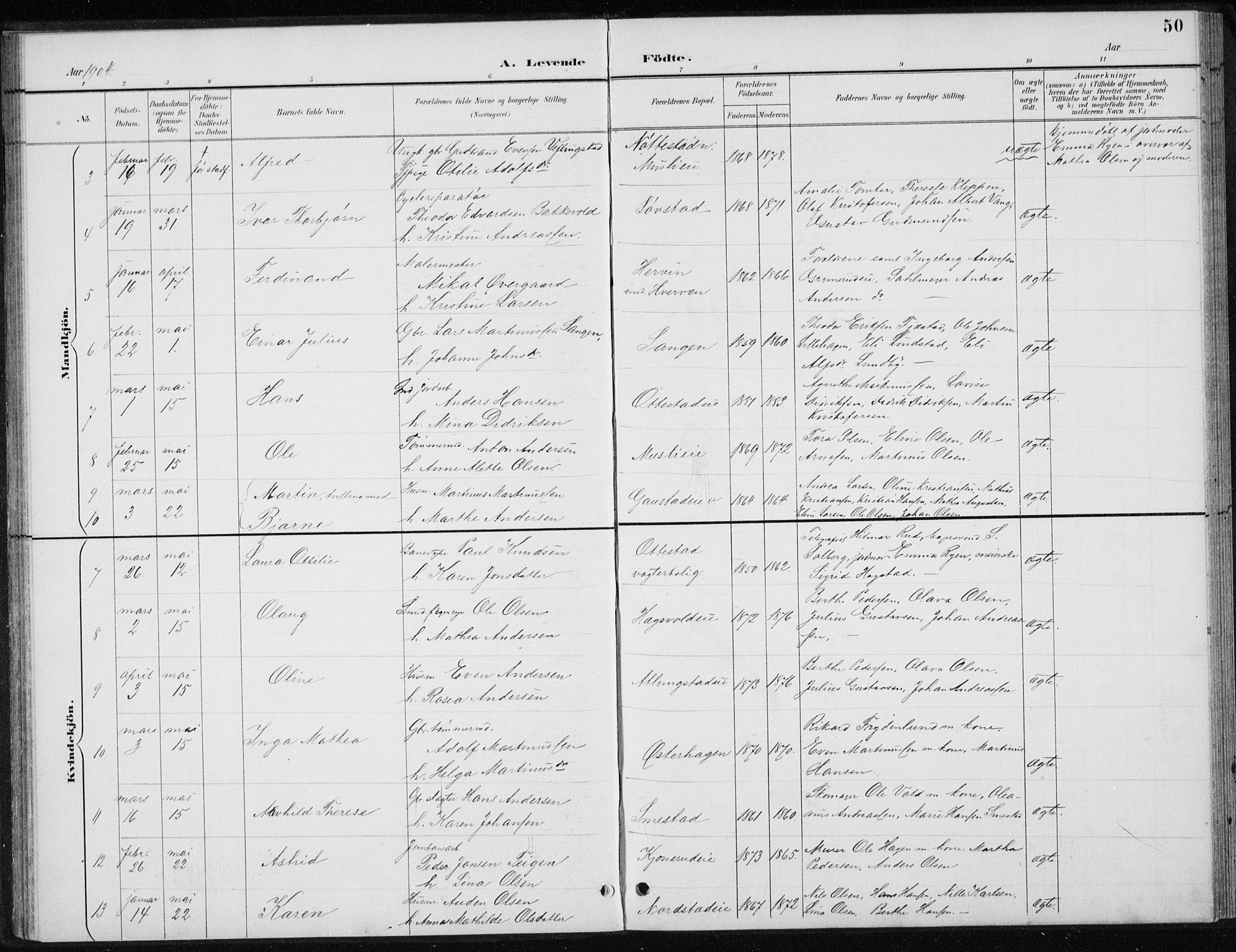 Stange prestekontor, AV/SAH-PREST-002/L/L0010: Klokkerbok nr. 10, 1894-1905, s. 50