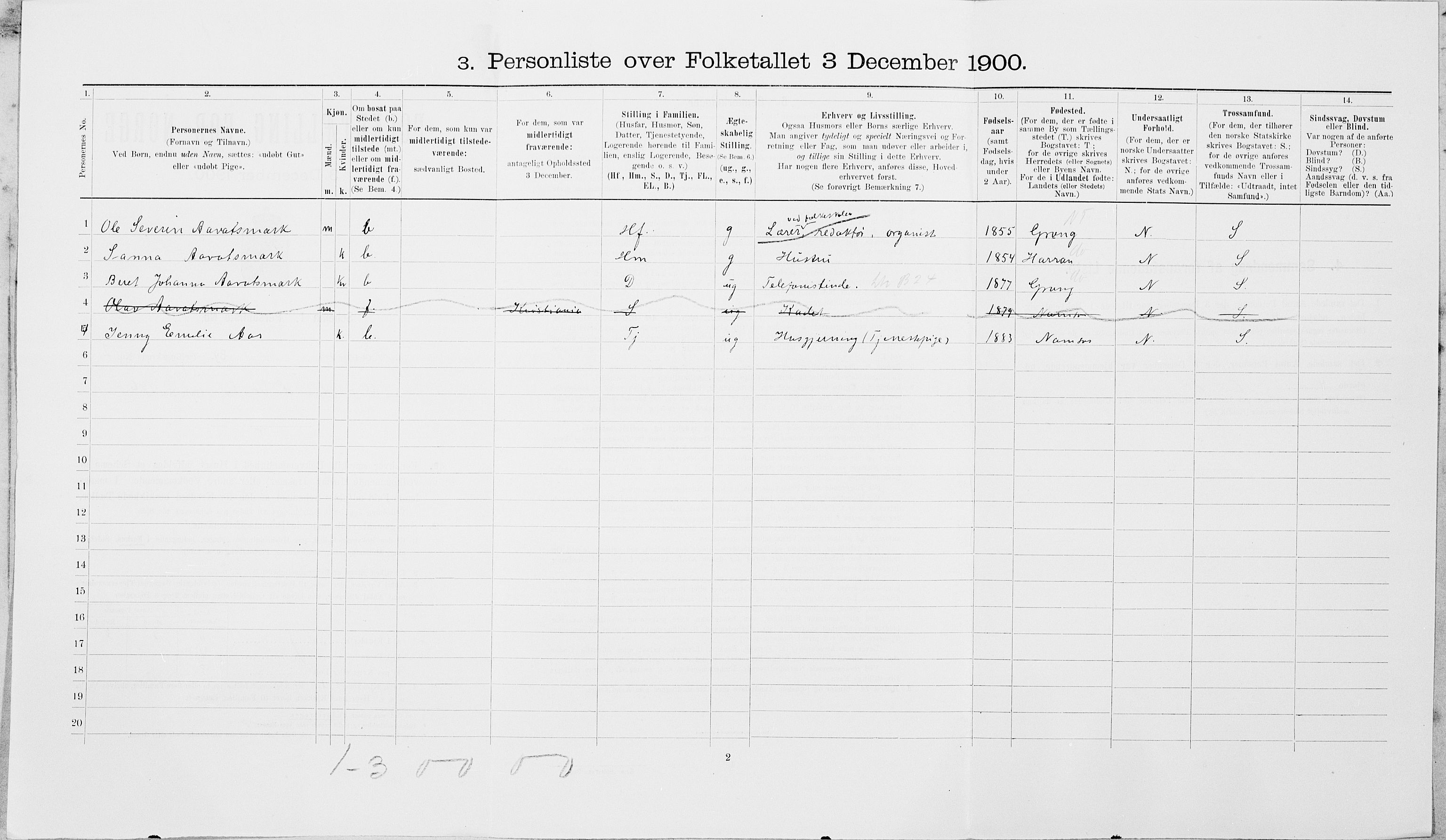 SAT, Folketelling 1900 for 1703 Namsos ladested, 1900, s. 613