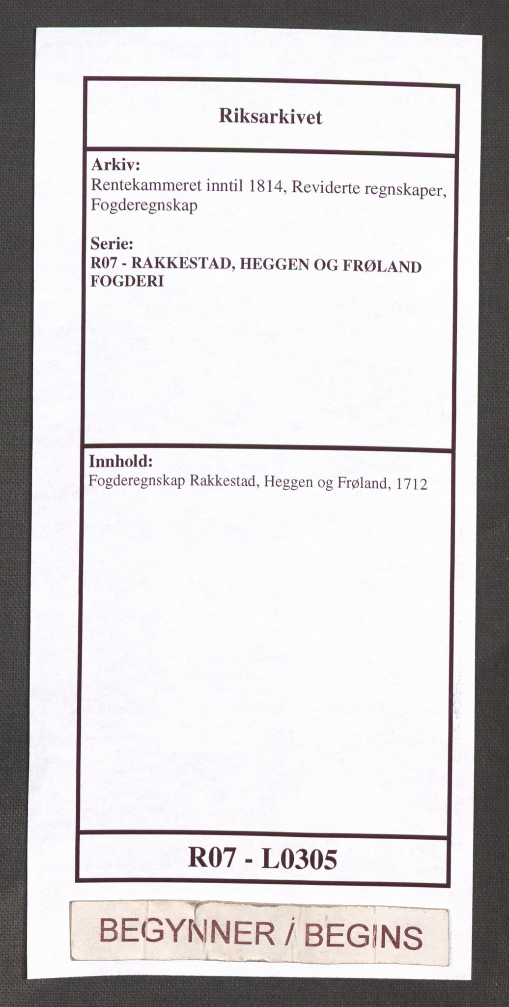 Rentekammeret inntil 1814, Reviderte regnskaper, Fogderegnskap, RA/EA-4092/R07/L0305: Fogderegnskap Rakkestad, Heggen og Frøland, 1712, s. 1