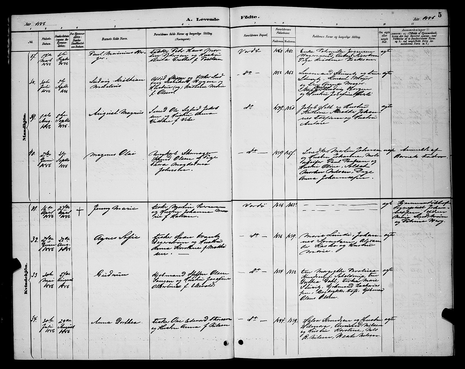 Vardø sokneprestkontor, AV/SATØ-S-1332/H/Hb/L0005klokker: Klokkerbok nr. 5, 1887-1892, s. 5