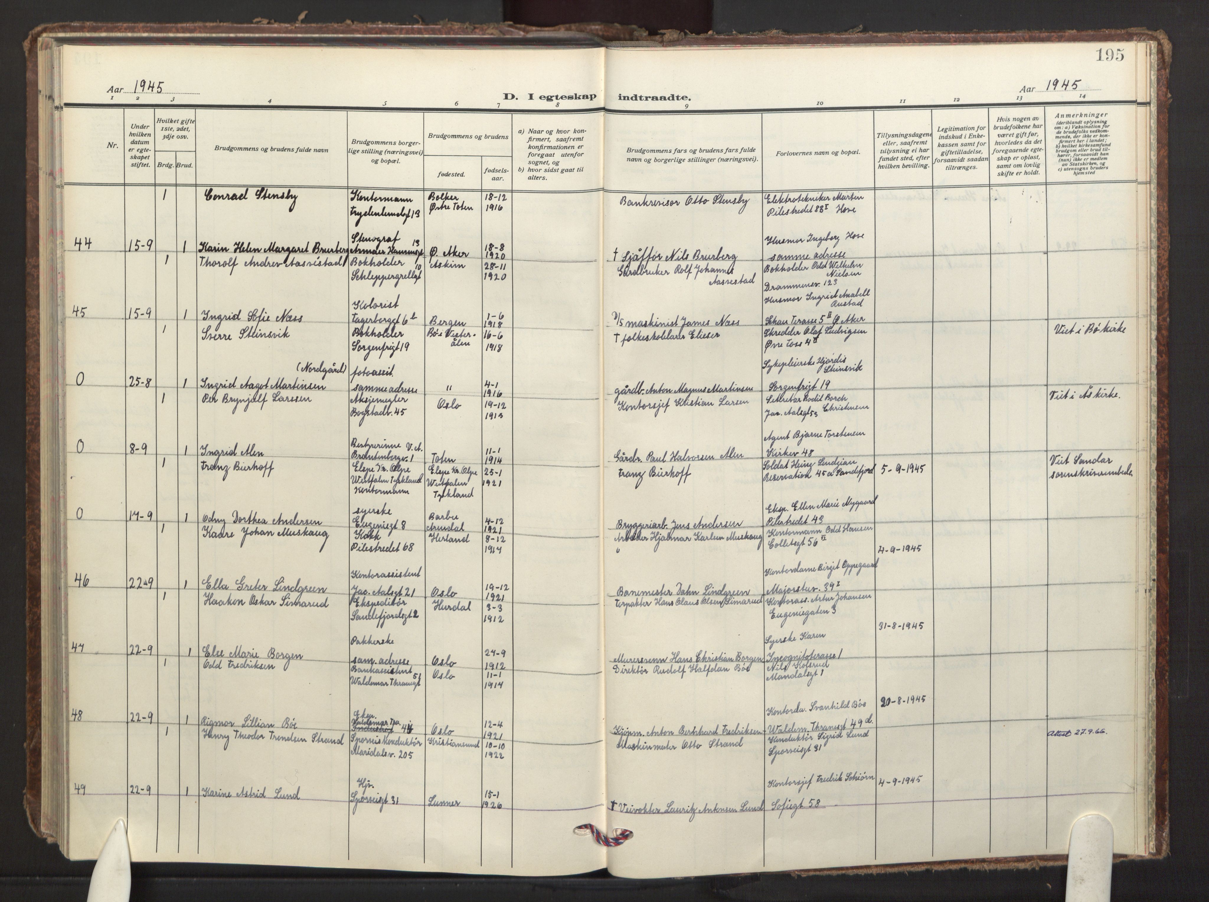 Fagerborg prestekontor Kirkebøker, AV/SAO-A-10844/F/Fa/L0009: Ministerialbok nr. 9, 1934-1945, s. 195