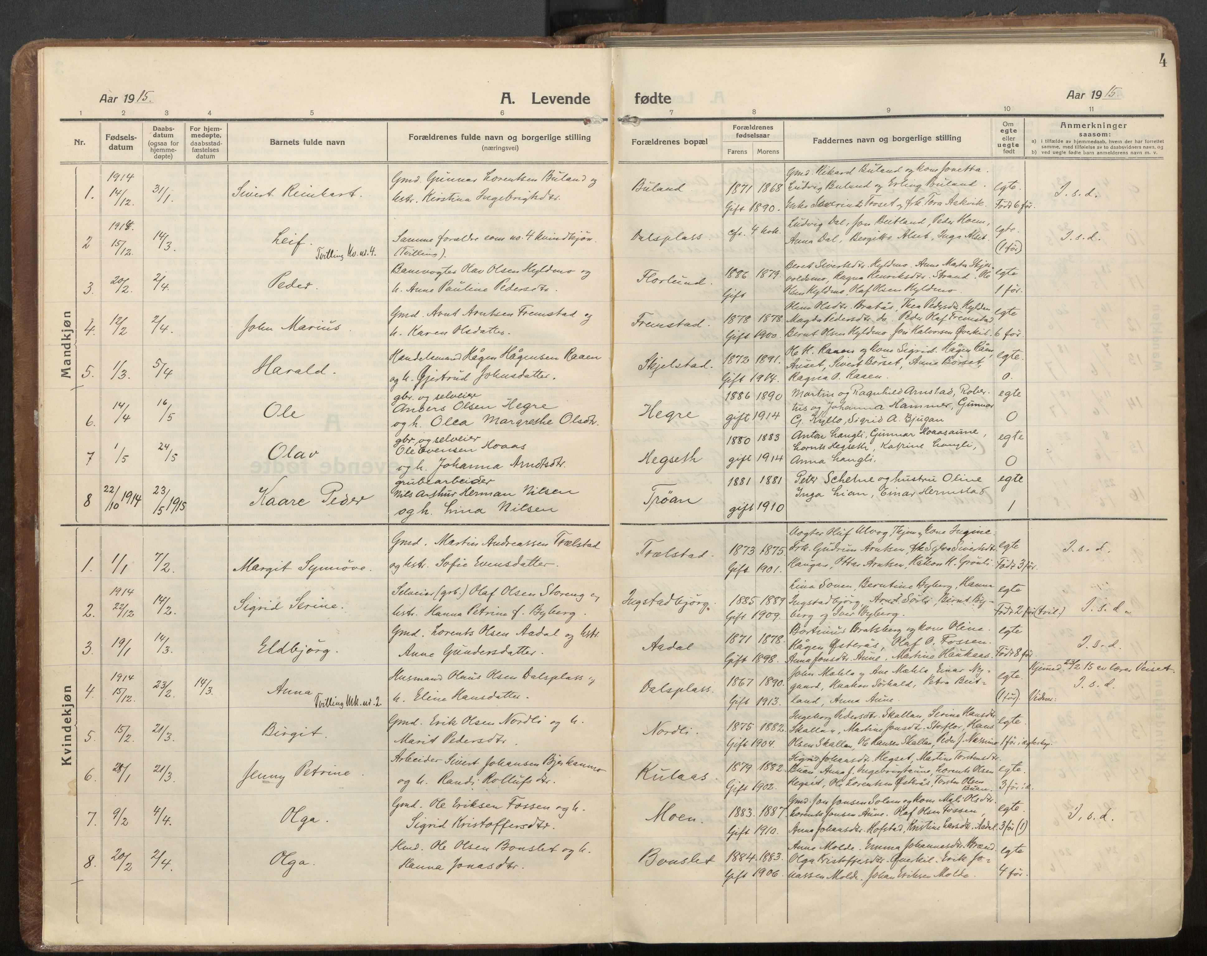 Ministerialprotokoller, klokkerbøker og fødselsregistre - Nord-Trøndelag, AV/SAT-A-1458/703/L0037: Ministerialbok nr. 703A10, 1915-1932, s. 4