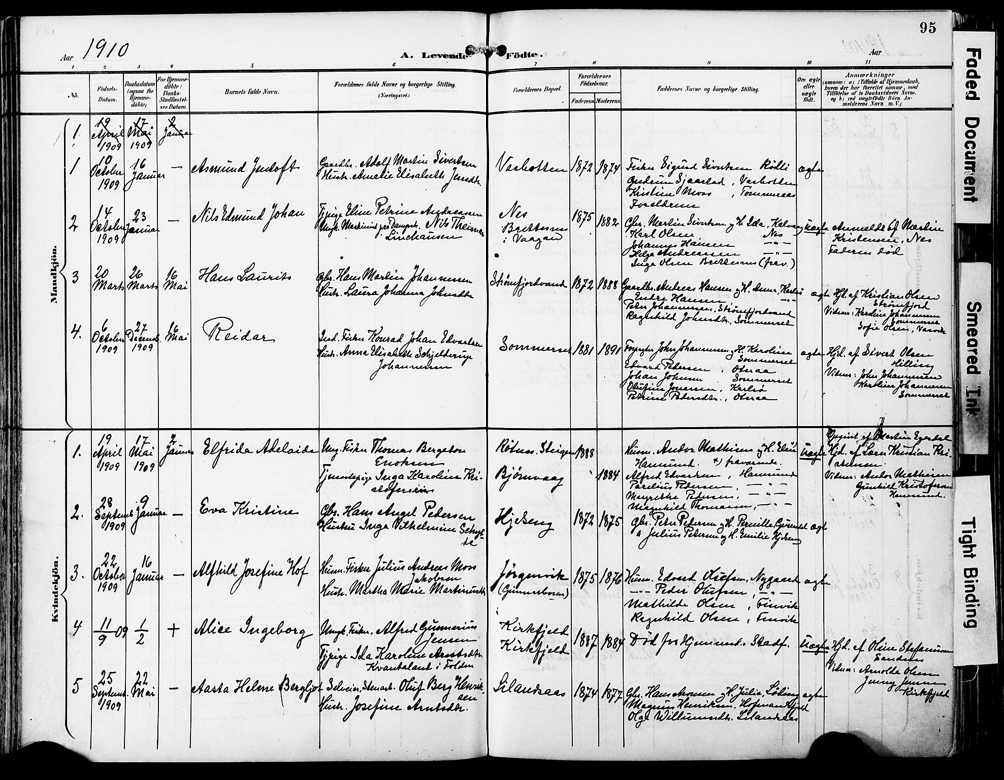 Ministerialprotokoller, klokkerbøker og fødselsregistre - Nordland, AV/SAT-A-1459/859/L0848: Ministerialbok nr. 859A08, 1900-1912, s. 95