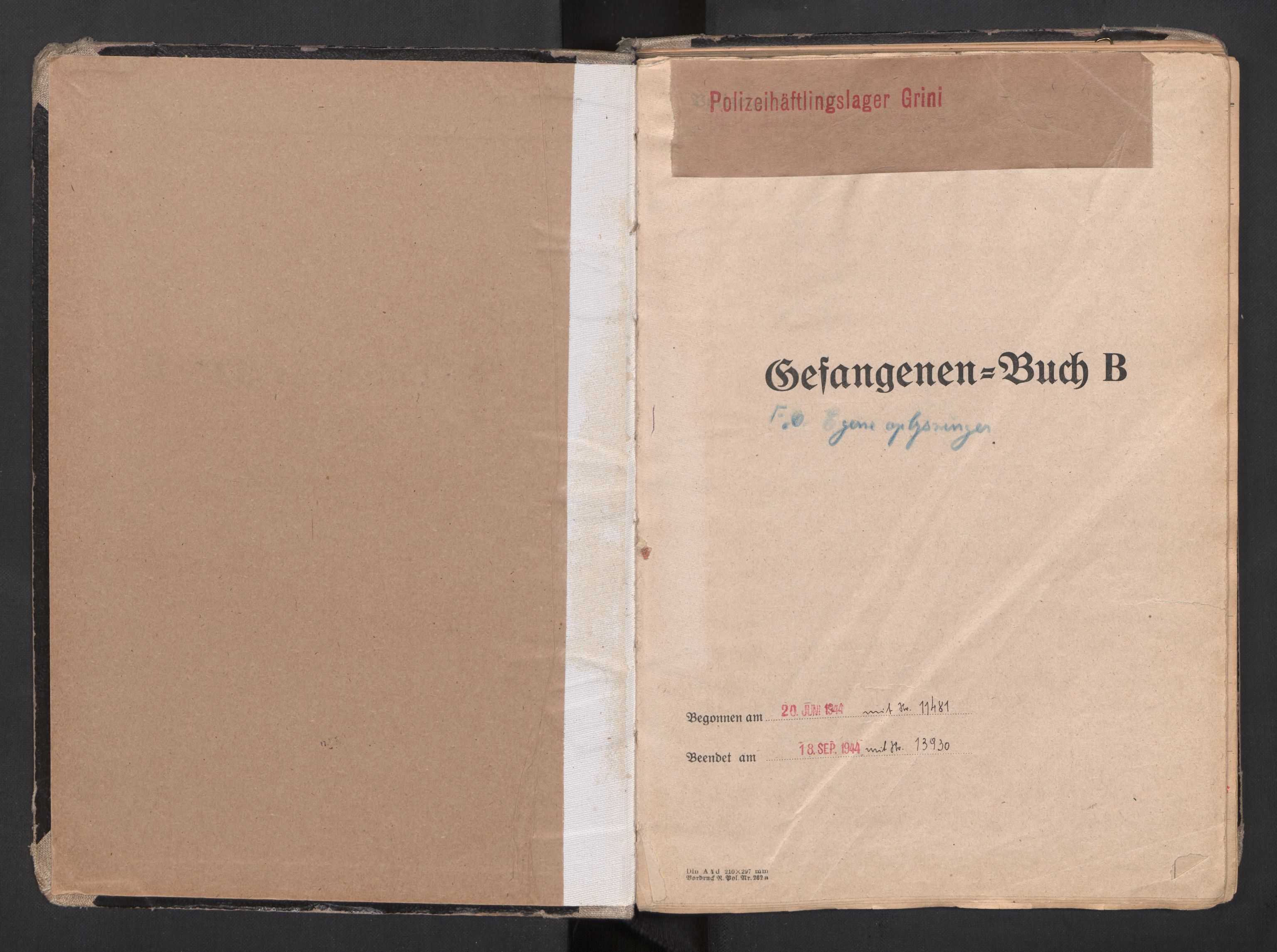 Befehlshaber der Sicherheitspolizei und des SD, RA/RAFA-5969/F/Fa/Faa/L0007: Fangeprotokoll. - Gefangenen-Buch B. Fangenr. 11481-12000 og 13061-13930., 1944