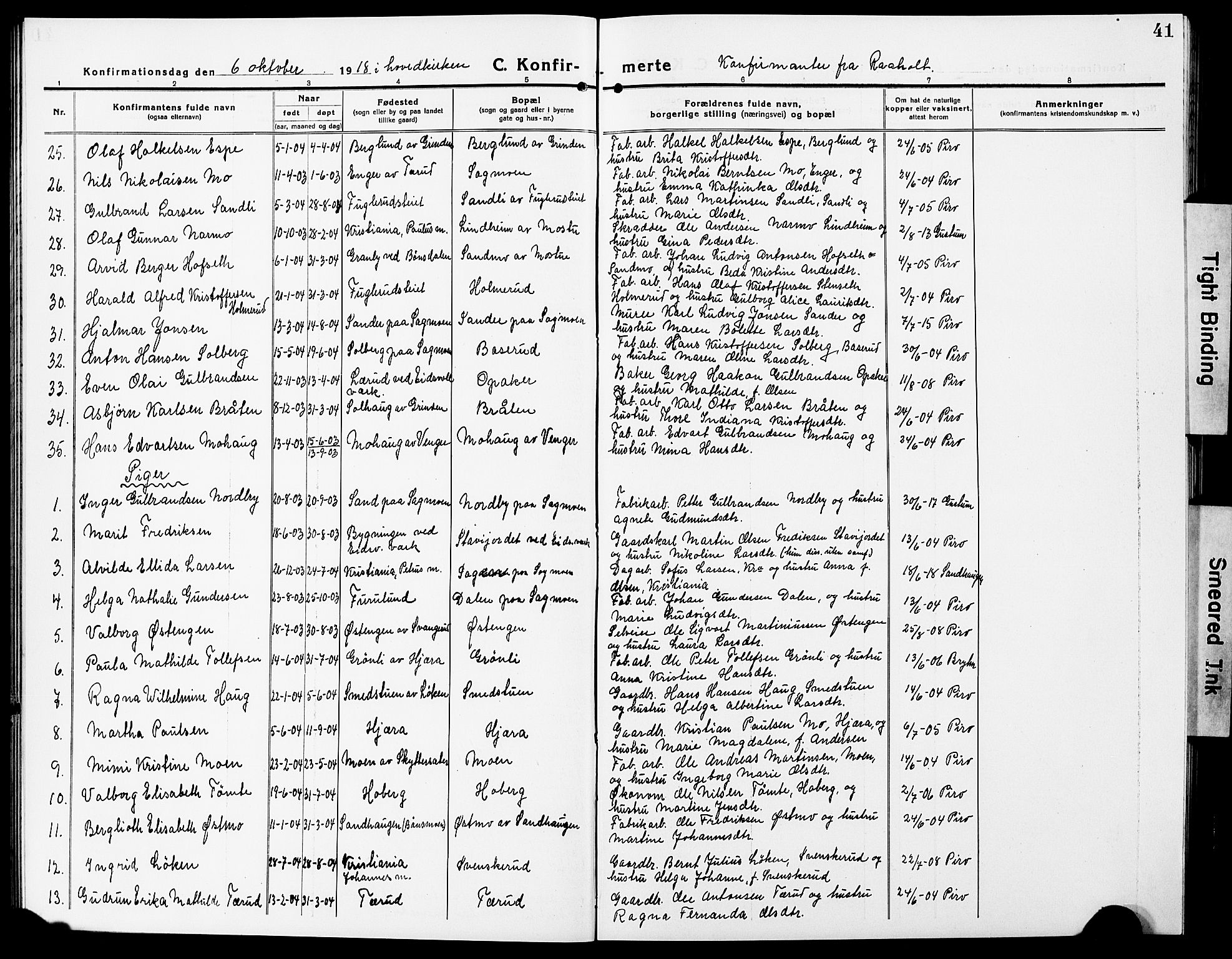 Eidsvoll prestekontor Kirkebøker, AV/SAO-A-10888/G/Ga/L0009: Klokkerbok nr. I 9, 1914-1927, s. 41